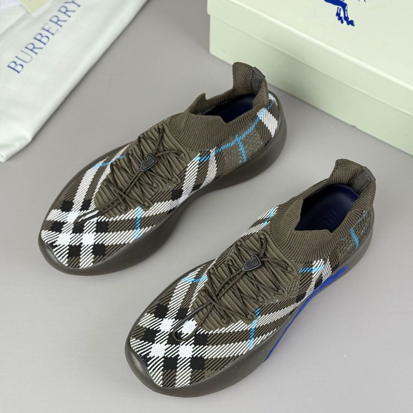 Burberry Check Knit Neptune Sneakers - DopestKickz