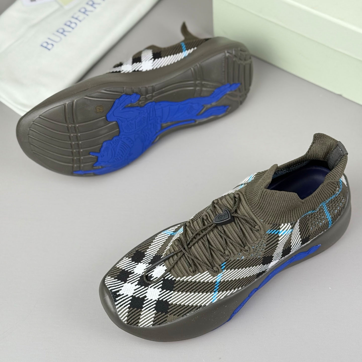 Burberry Check Knit Neptune Sneakers - DopestKickz