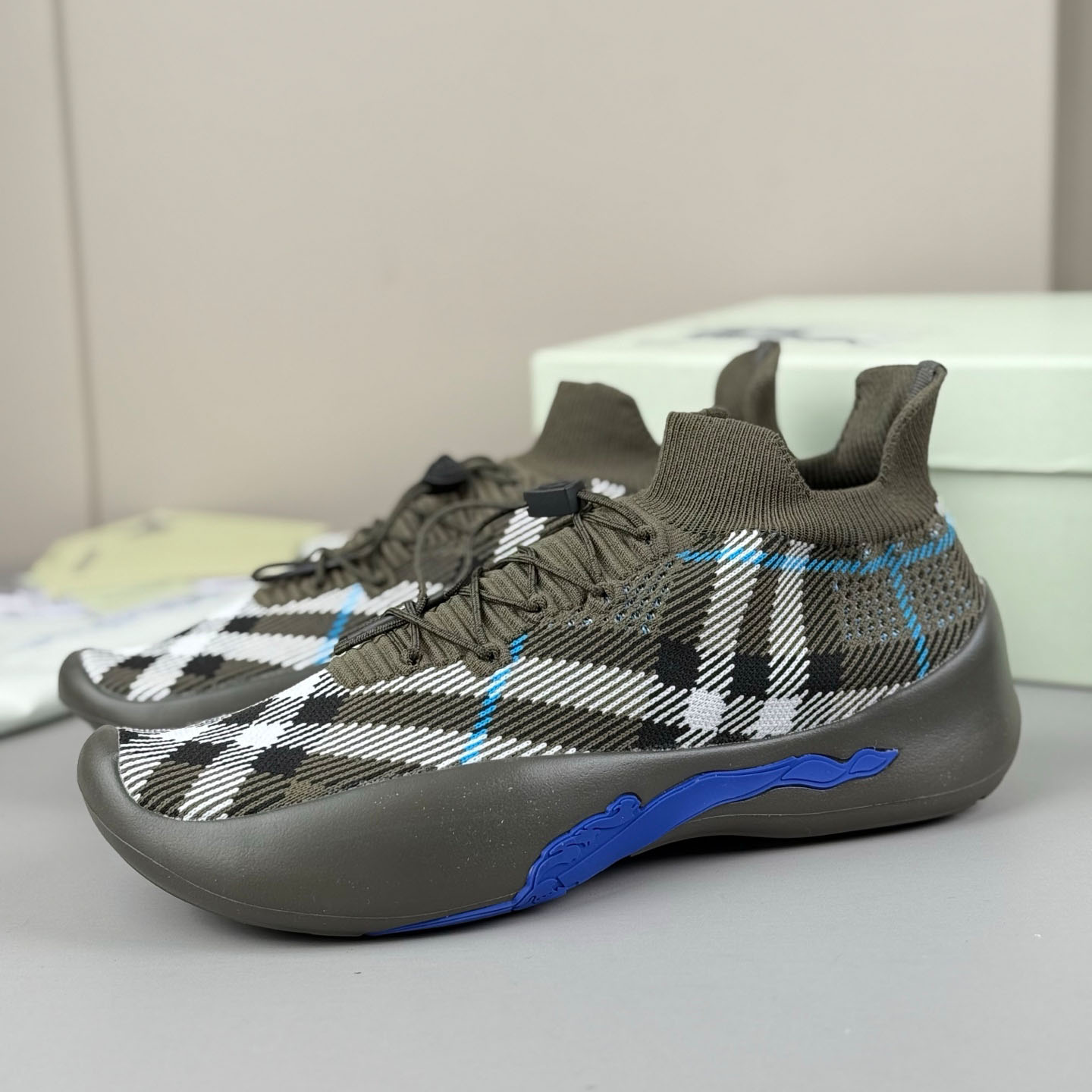 Burberry Check Knit Neptune Sneakers - DopestKickz