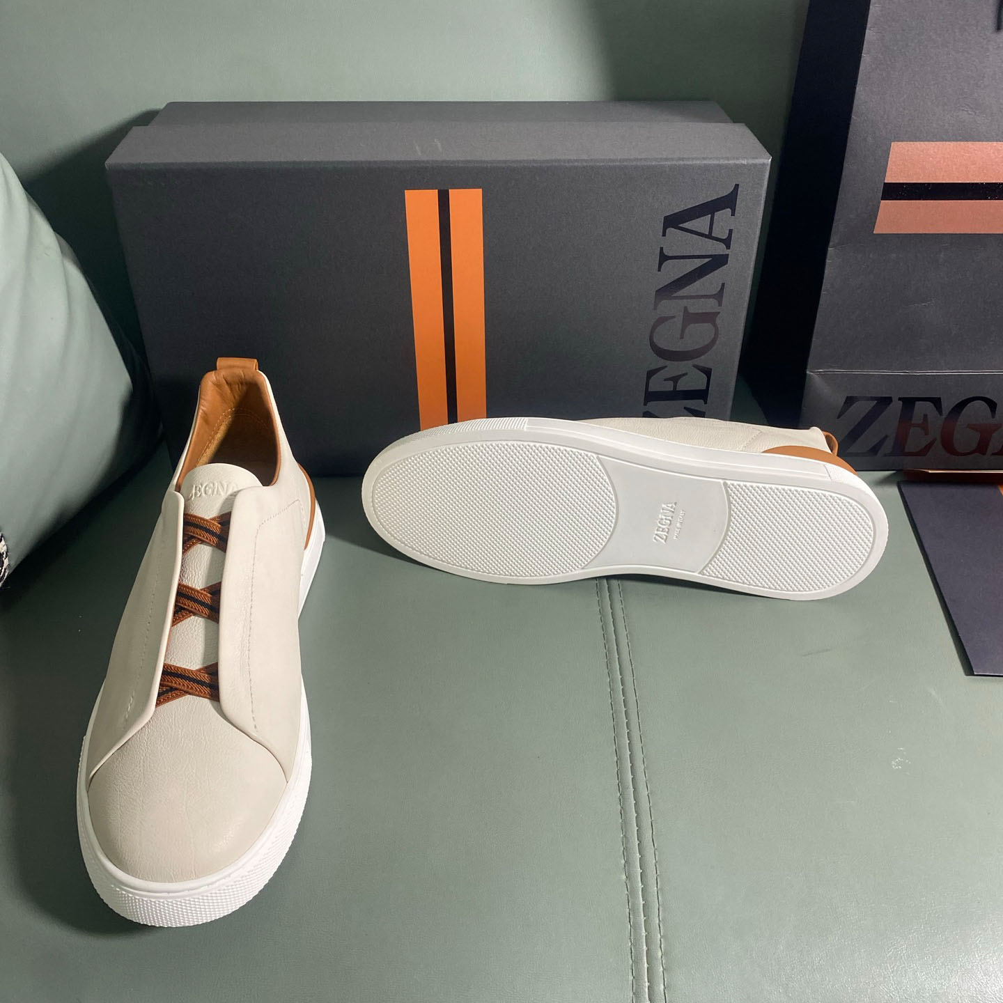Zegna Off White Deerskin Triple Stitch™ Sneakers - DopestKickz