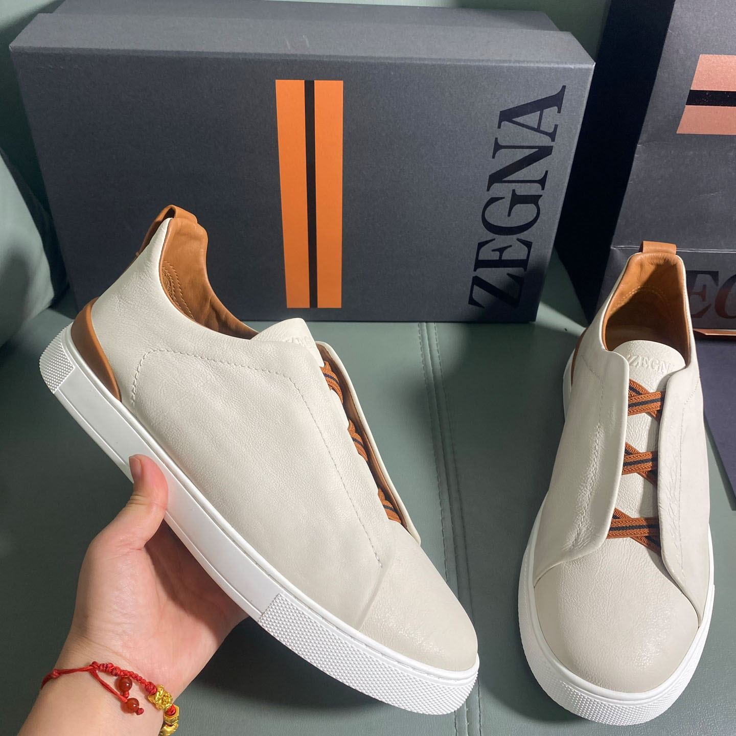 Zegna Off White Deerskin Triple Stitch™ Sneakers - DopestKickz