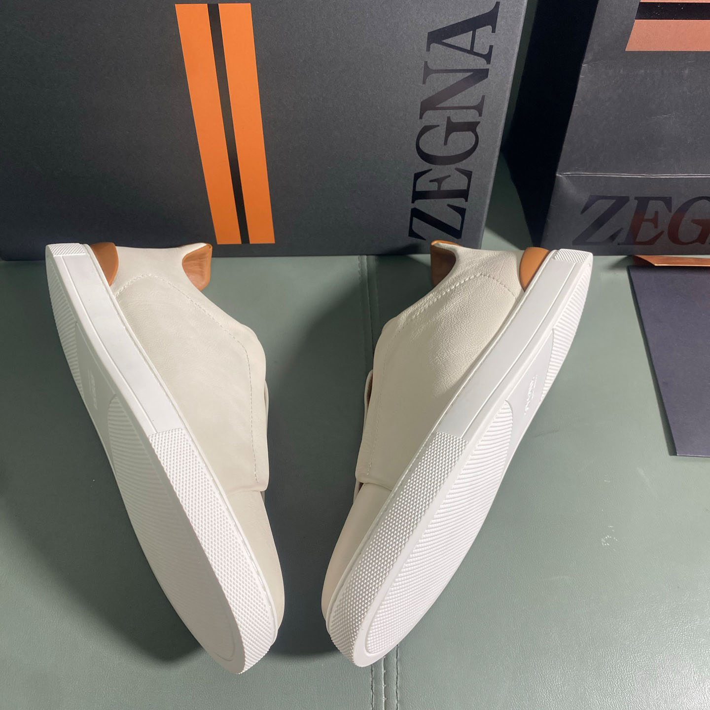 Zegna Off White Deerskin Triple Stitch™ Sneakers - DopestKickz