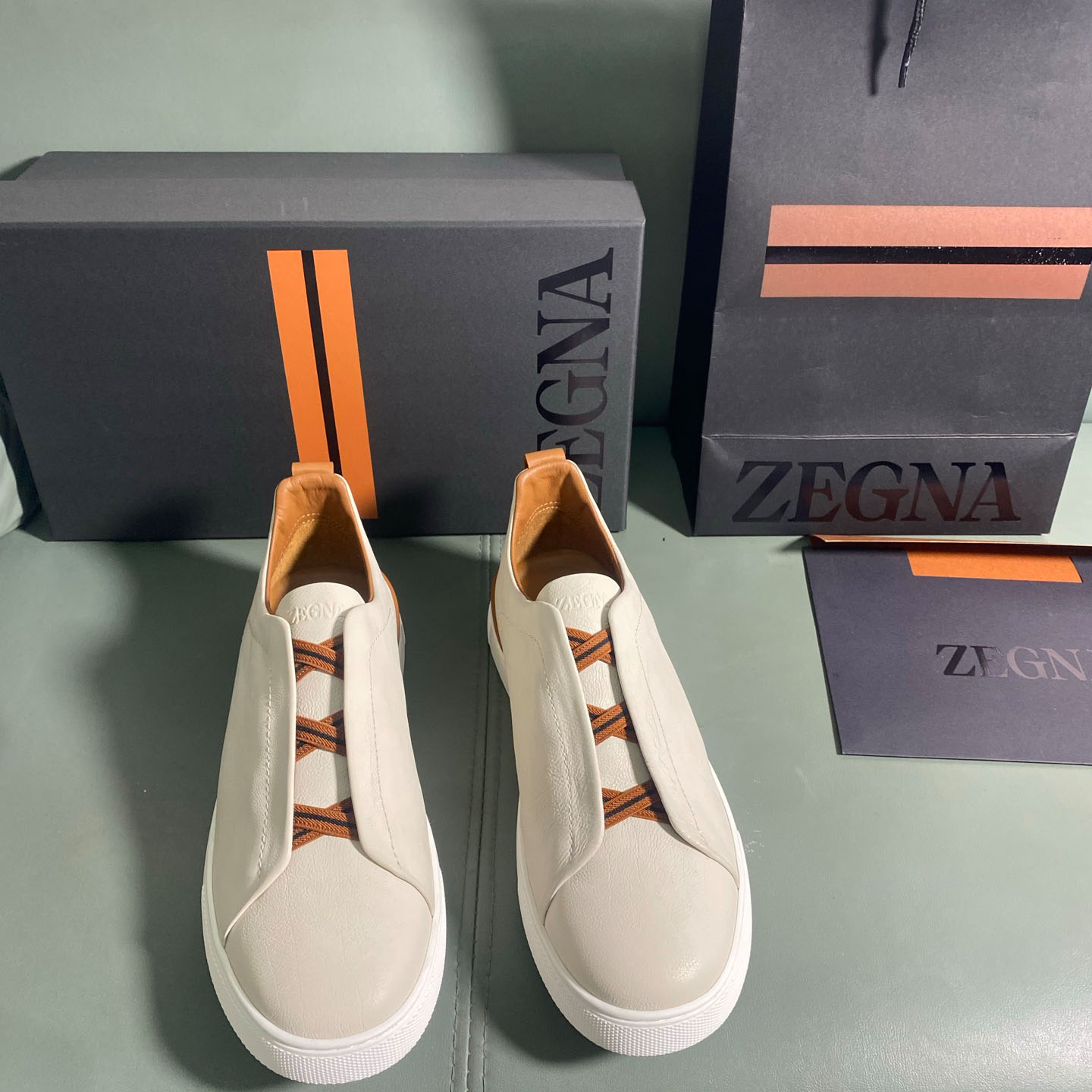 Zegna Off White Deerskin Triple Stitch™ Sneakers - DopestKickz