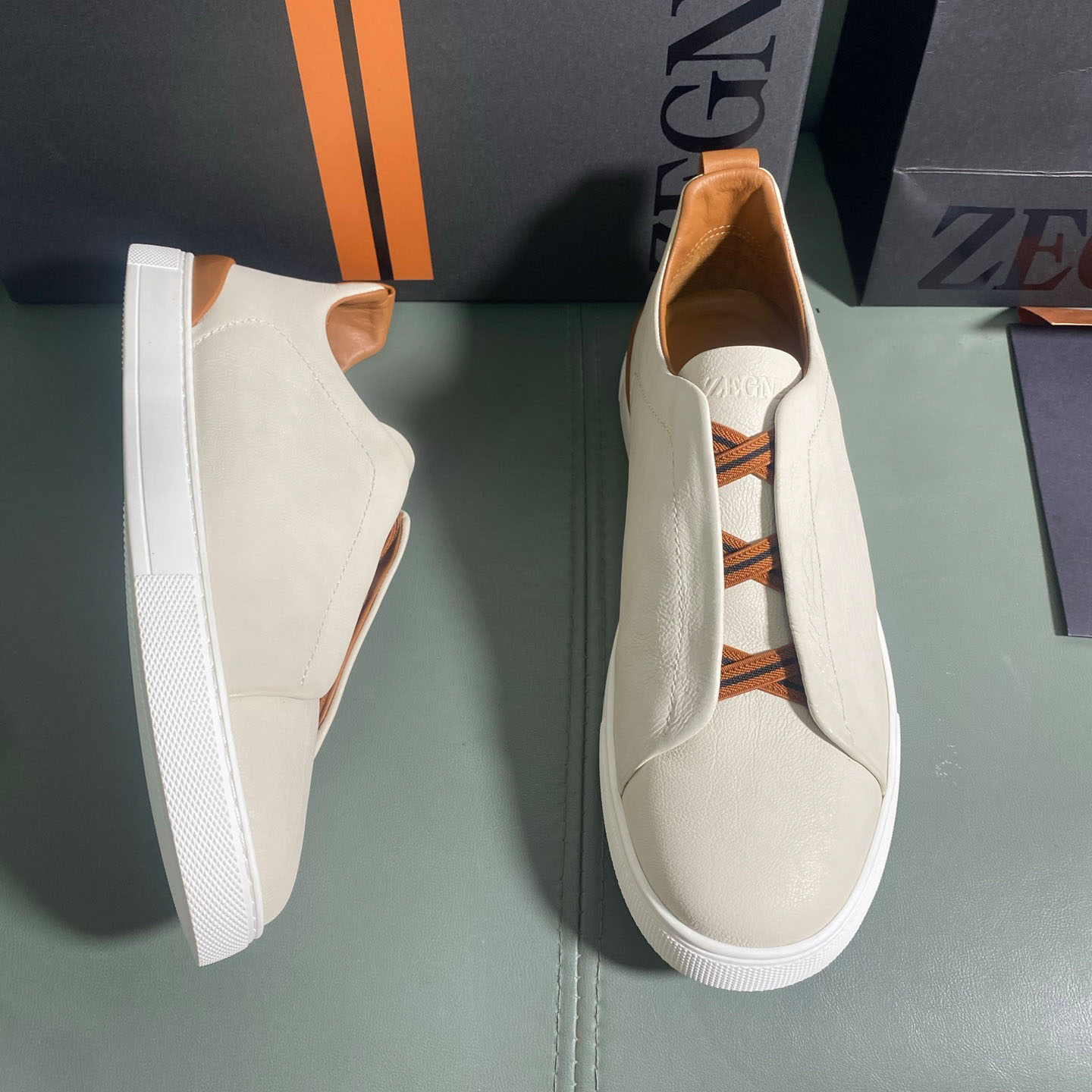 Zegna Off White Deerskin Triple Stitch™ Sneakers - DopestKickz