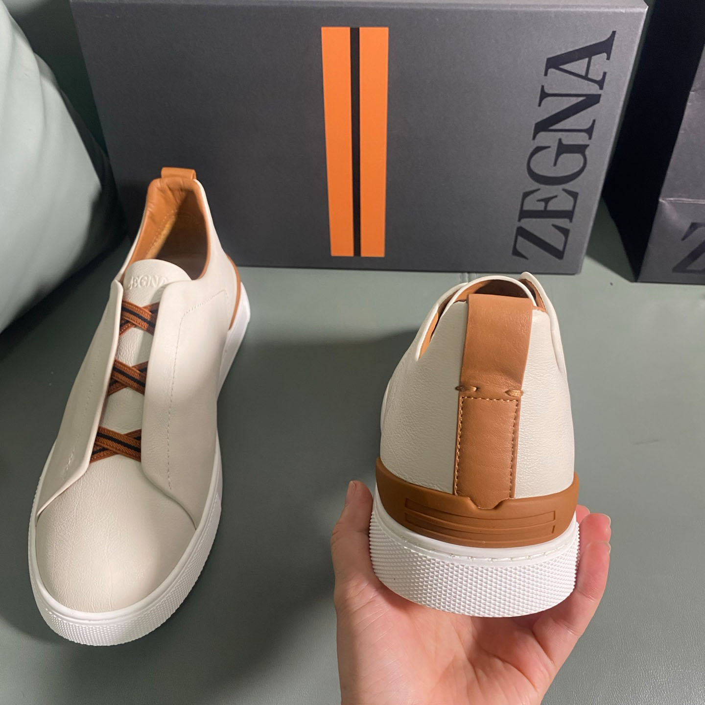 Zegna Off White Deerskin Triple Stitch™ Sneakers - DopestKickz