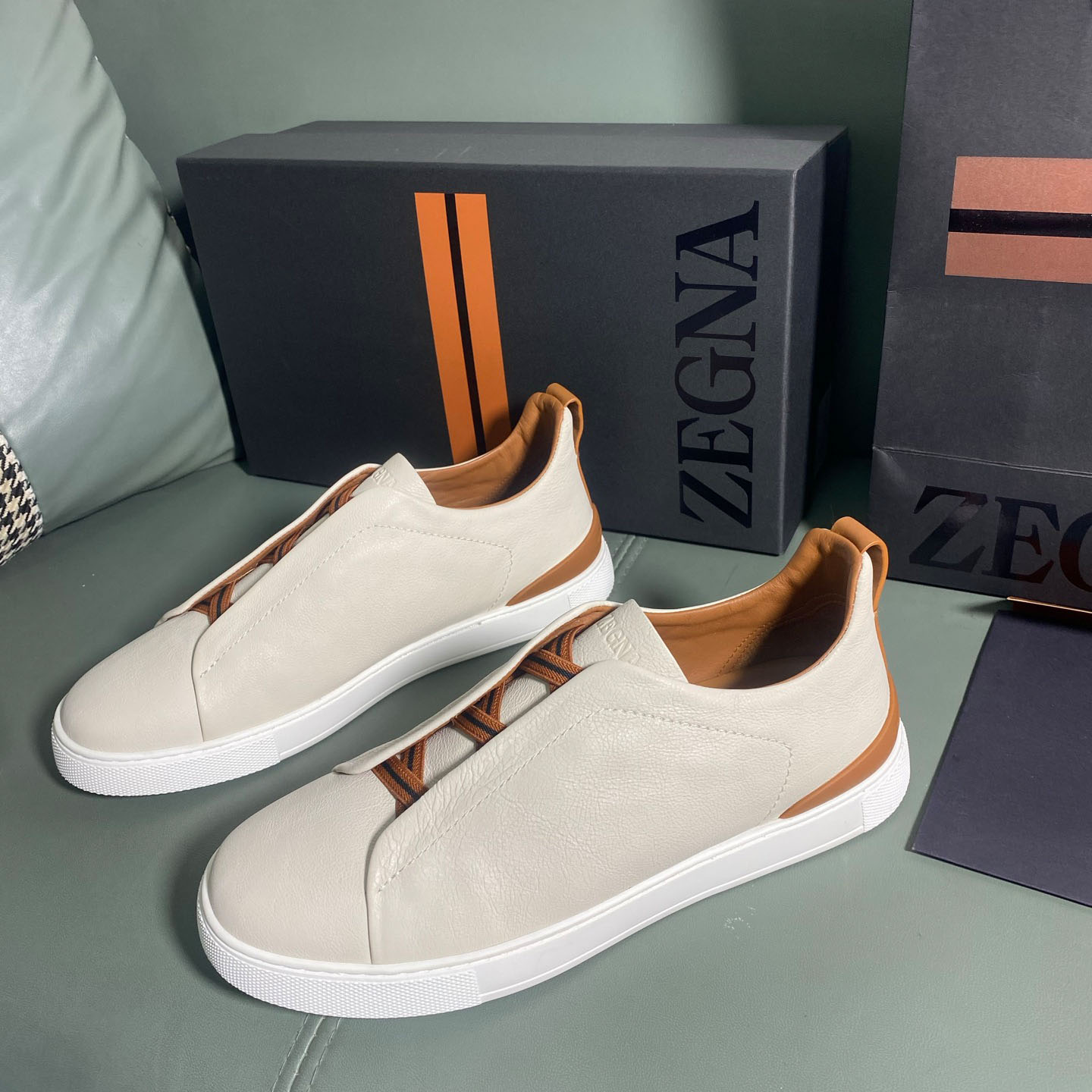 Zegna Off White Deerskin Triple Stitch™ Sneakers - DopestKickz