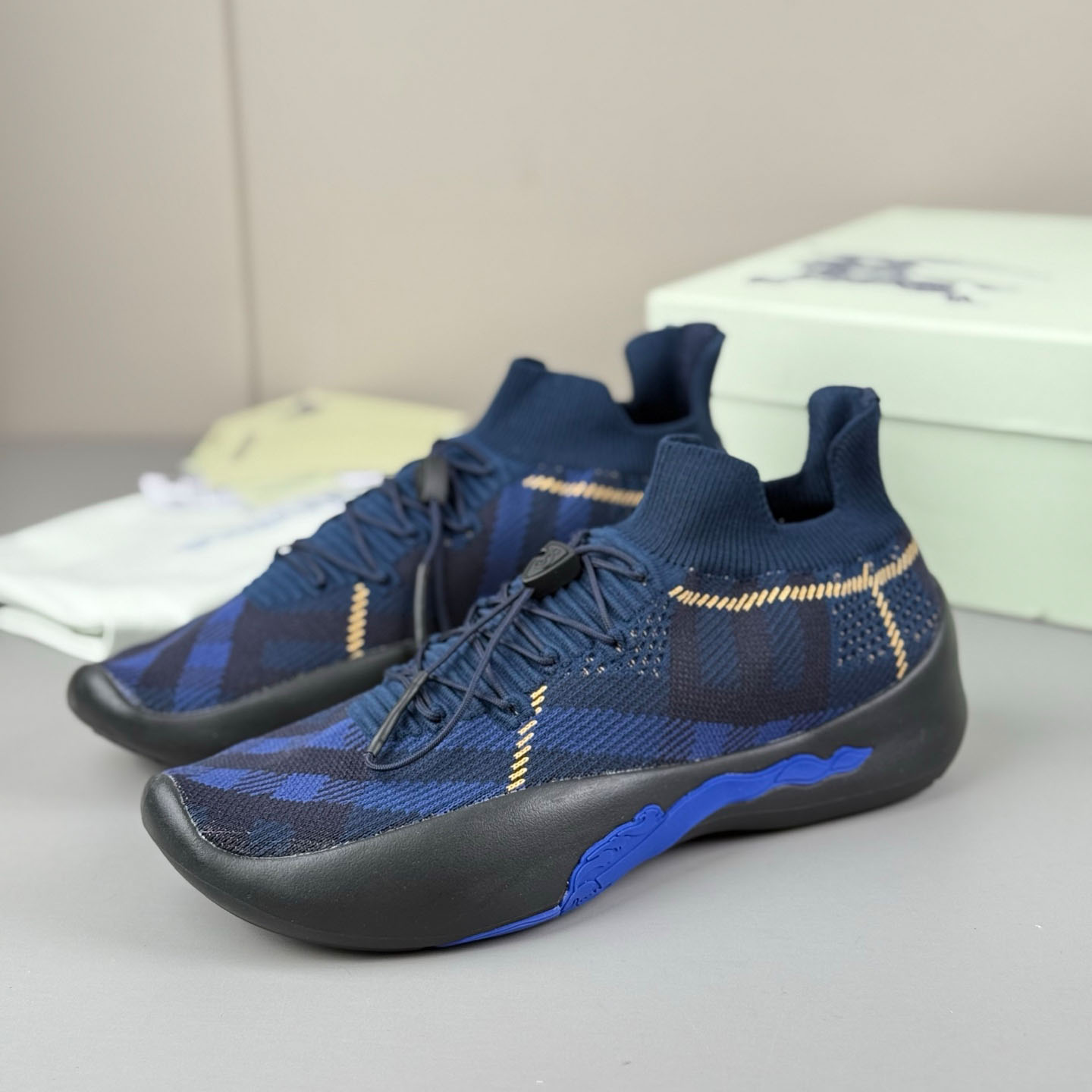 Burberry Check Knit Neptune Sneakers - DopestKickz