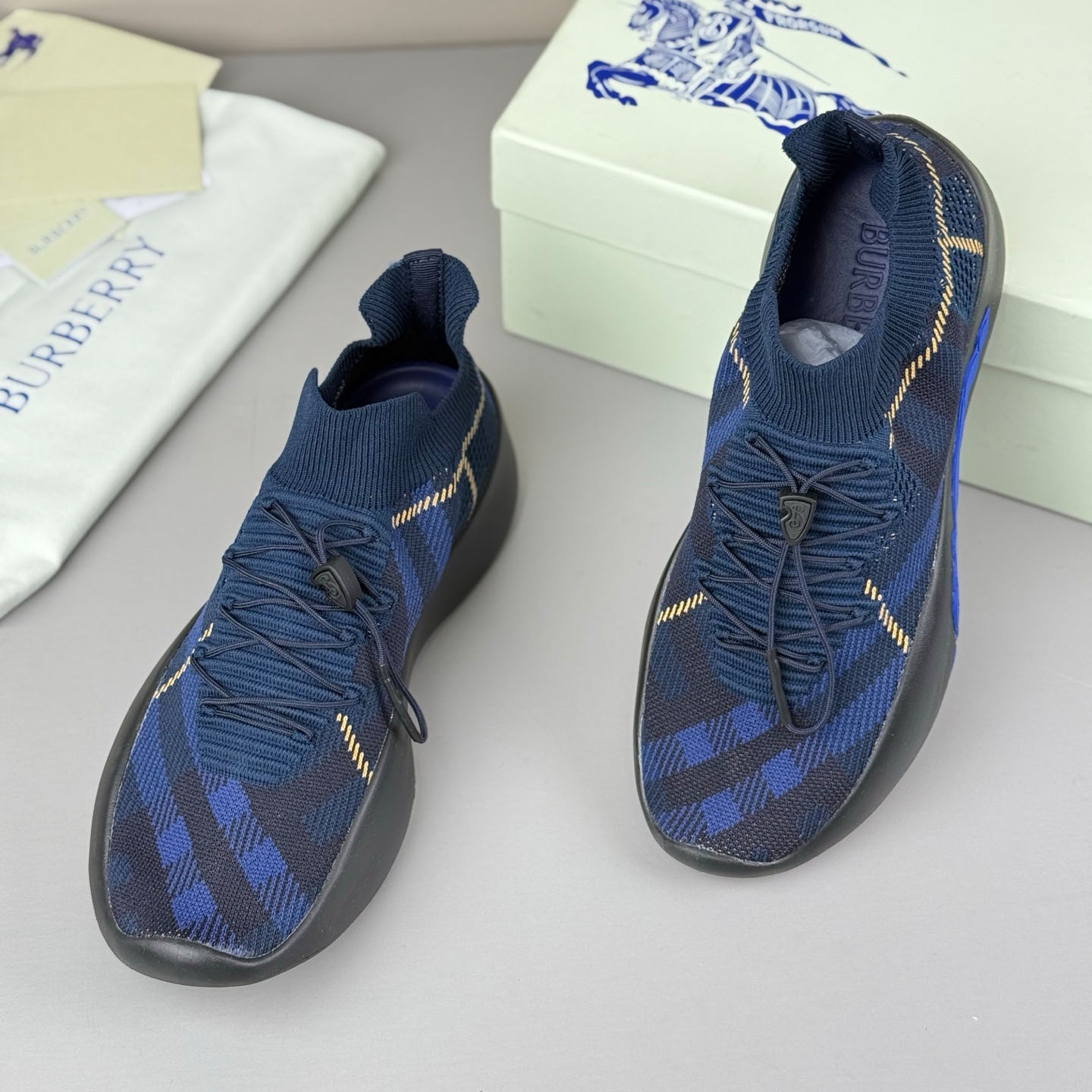 Burberry Check Knit Neptune Sneakers - DopestKickz