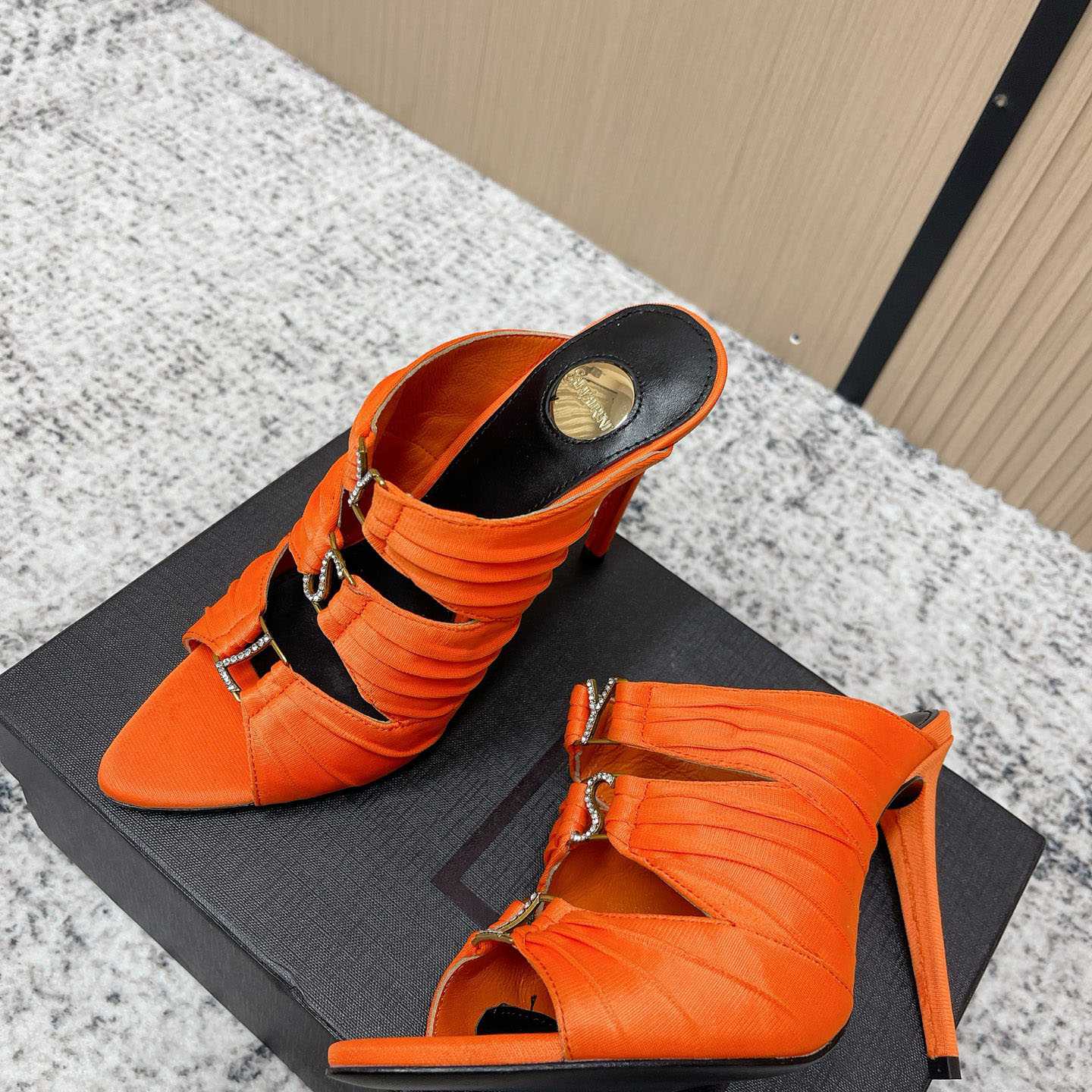 Saint Laurent EMILIE Mules In Satin Crepe - DopestKickz