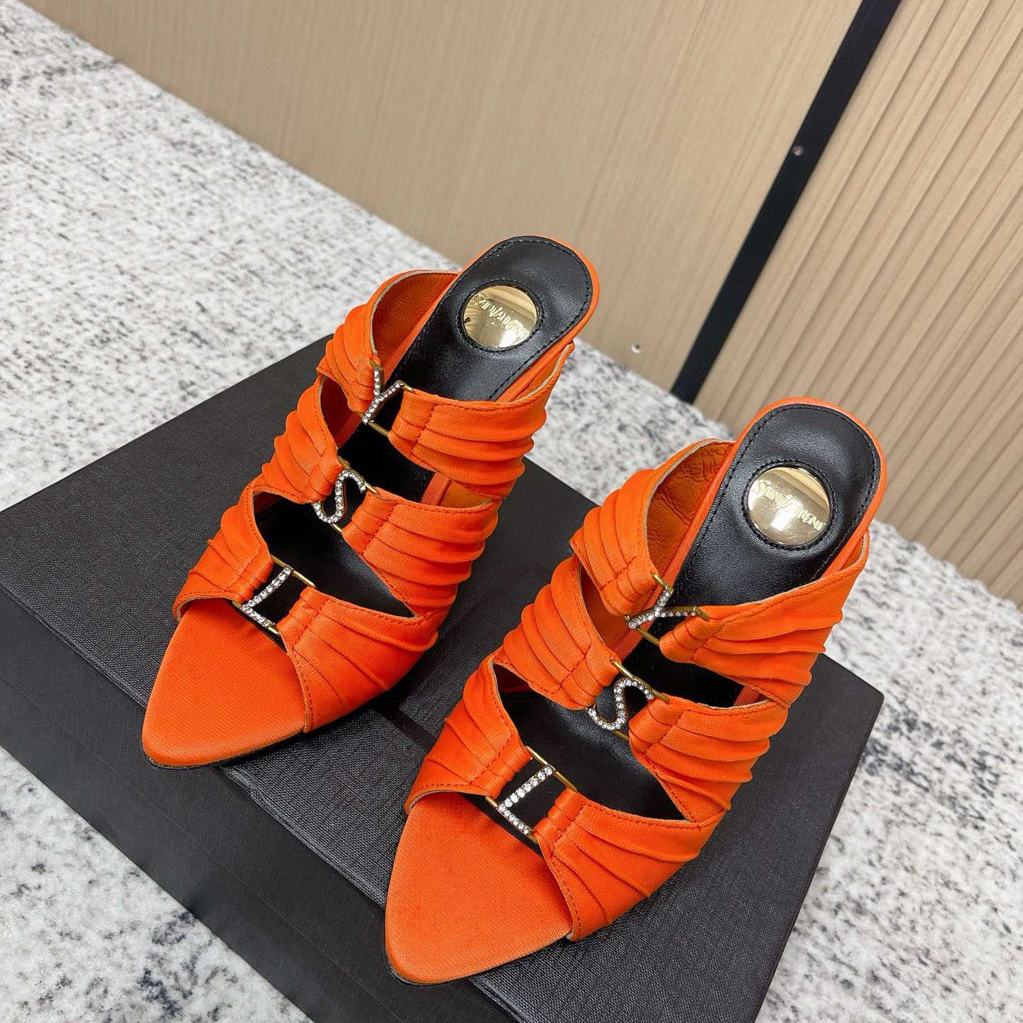 Saint Laurent EMILIE Mules In Satin Crepe - DopestKickz