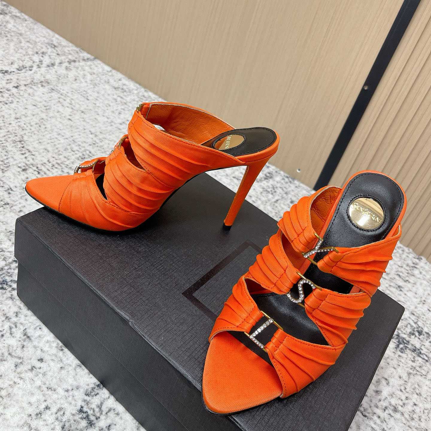 Saint Laurent EMILIE Mules In Satin Crepe - DopestKickz