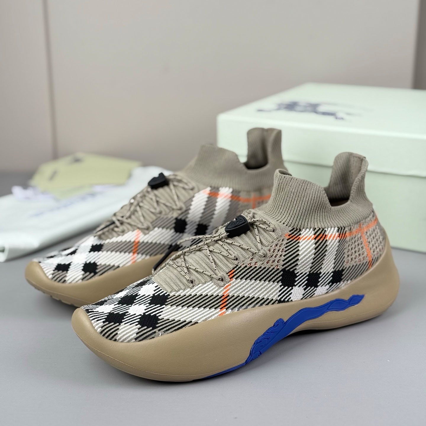 Burberry Check Knit Neptune Sneakers - DopestKickz