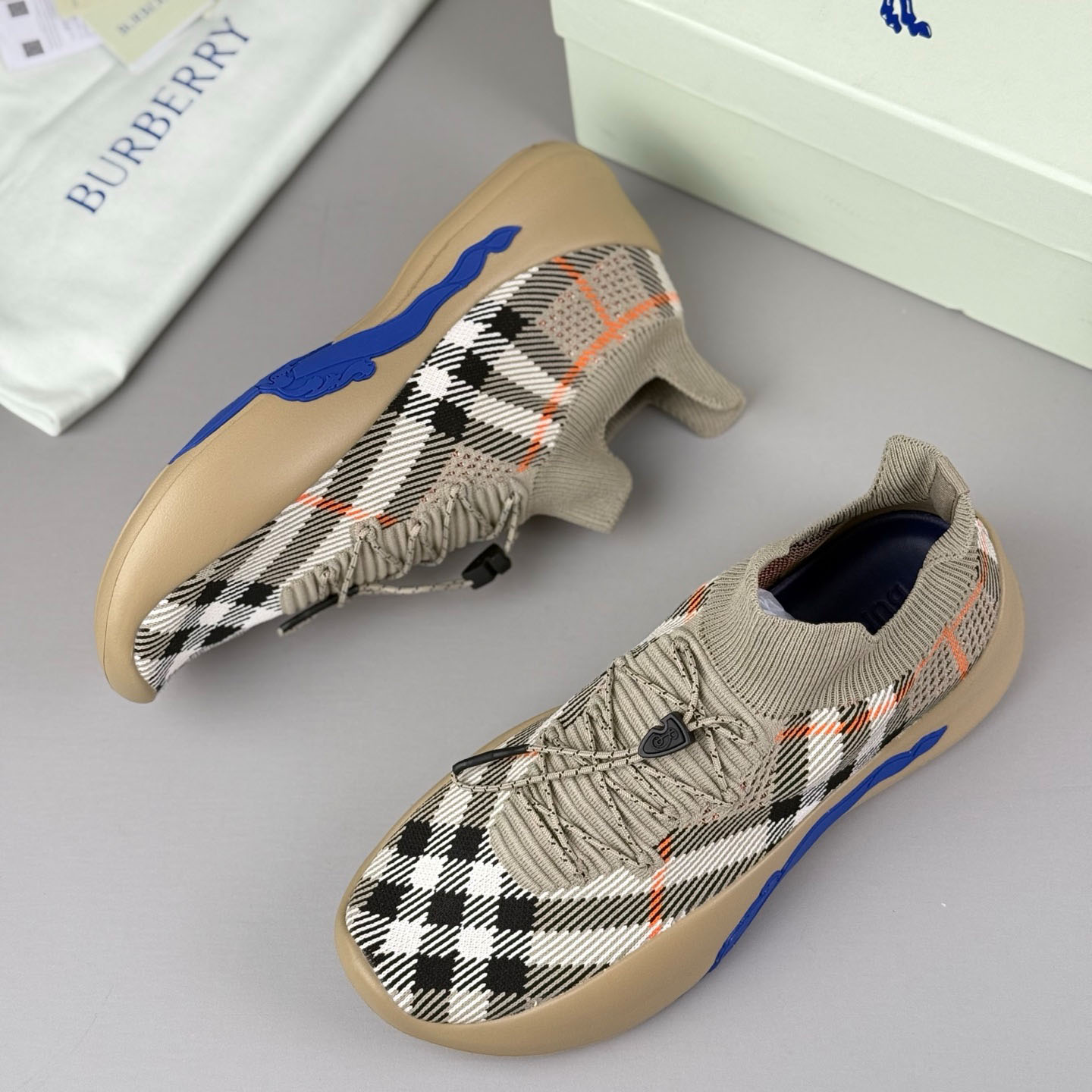 Burberry Check Knit Neptune Sneakers - DopestKickz
