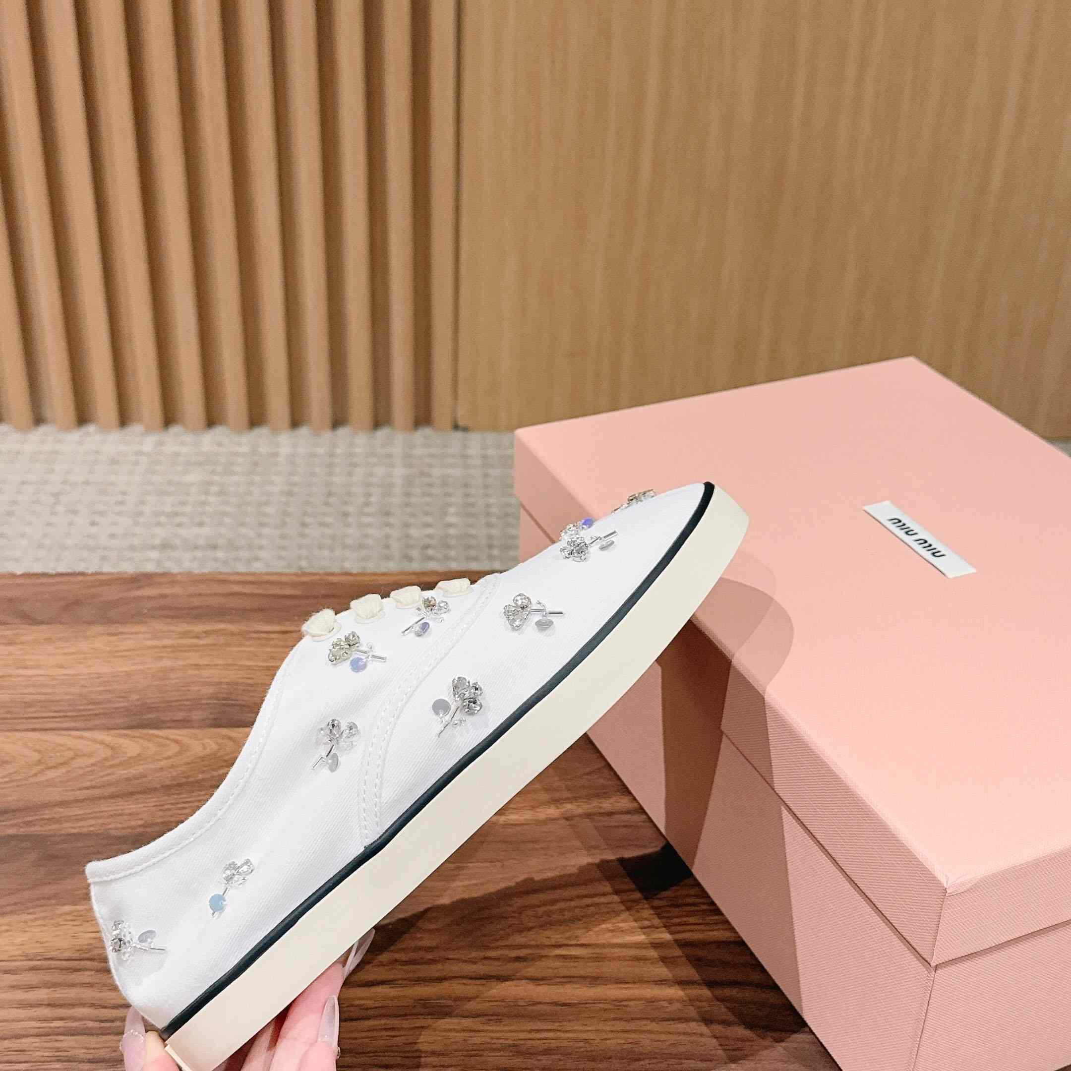 Miu Miu Embroidered Drill Sneakers - DopestKickz