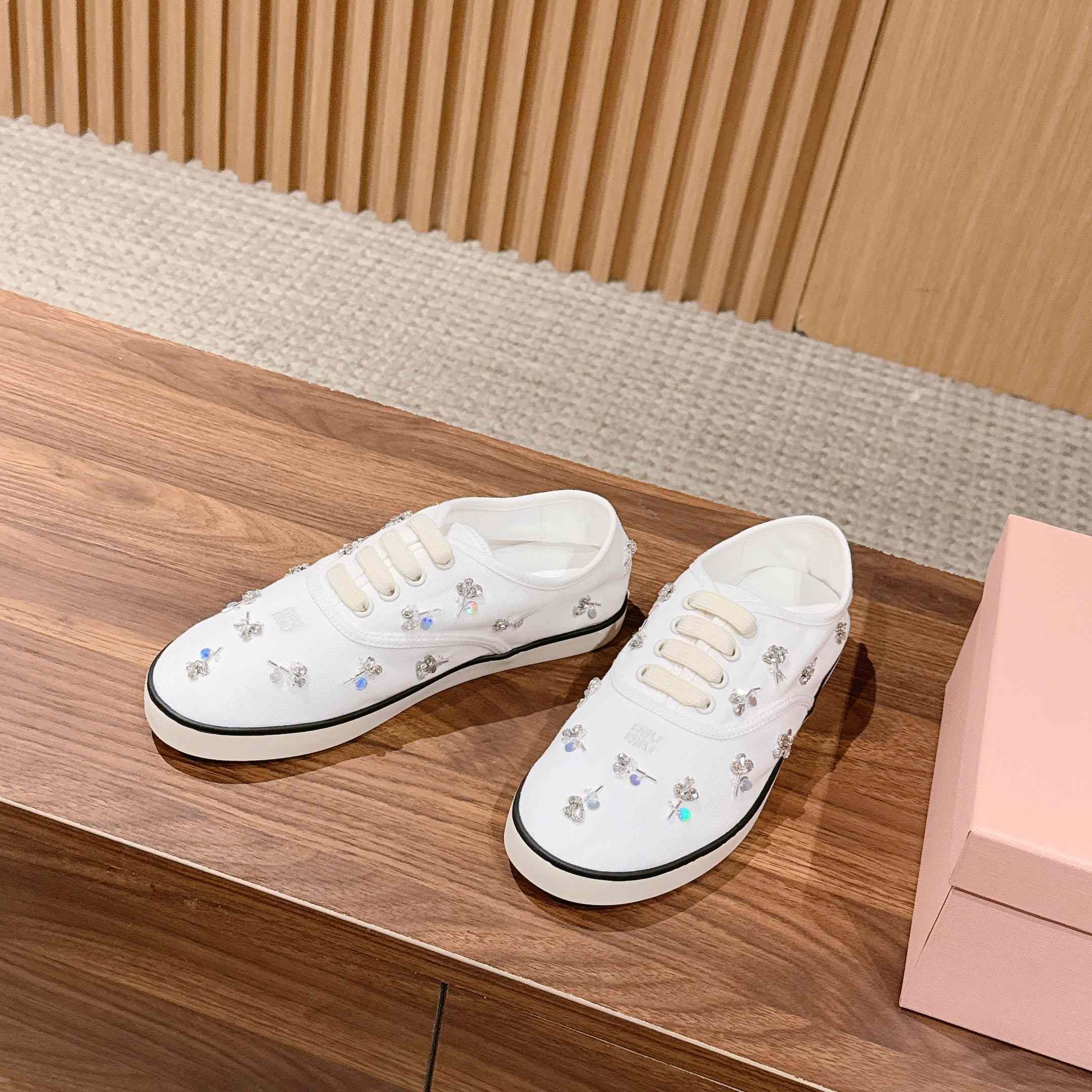 Miu Miu Embroidered Drill Sneakers - DopestKickz