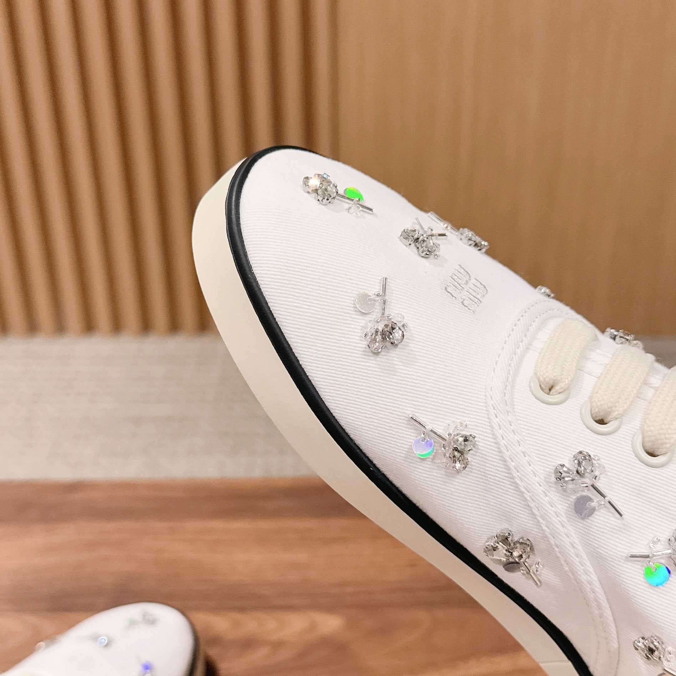Miu Miu Embroidered Drill Sneakers - DopestKickz