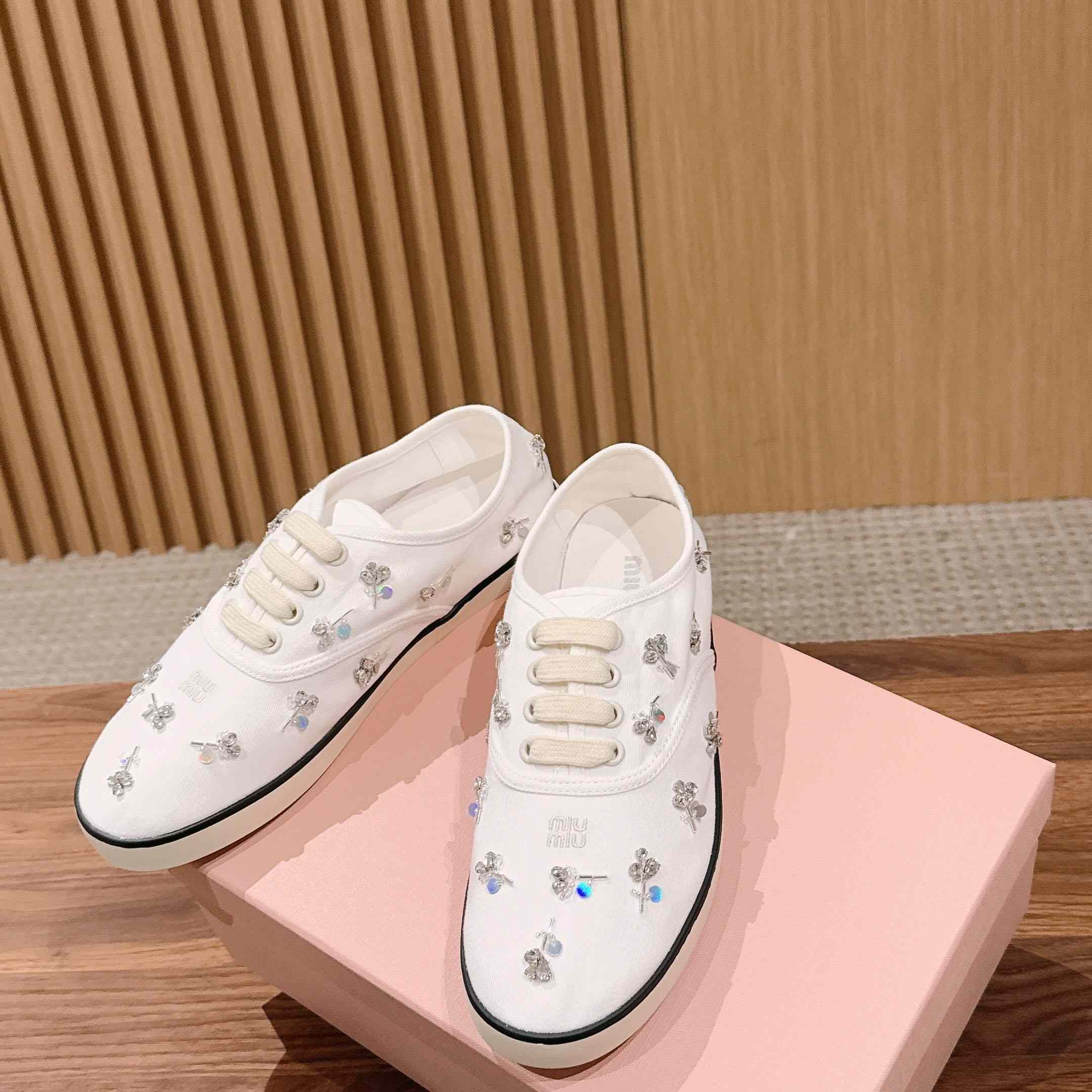 Miu Miu Embroidered Drill Sneakers - DopestKickz