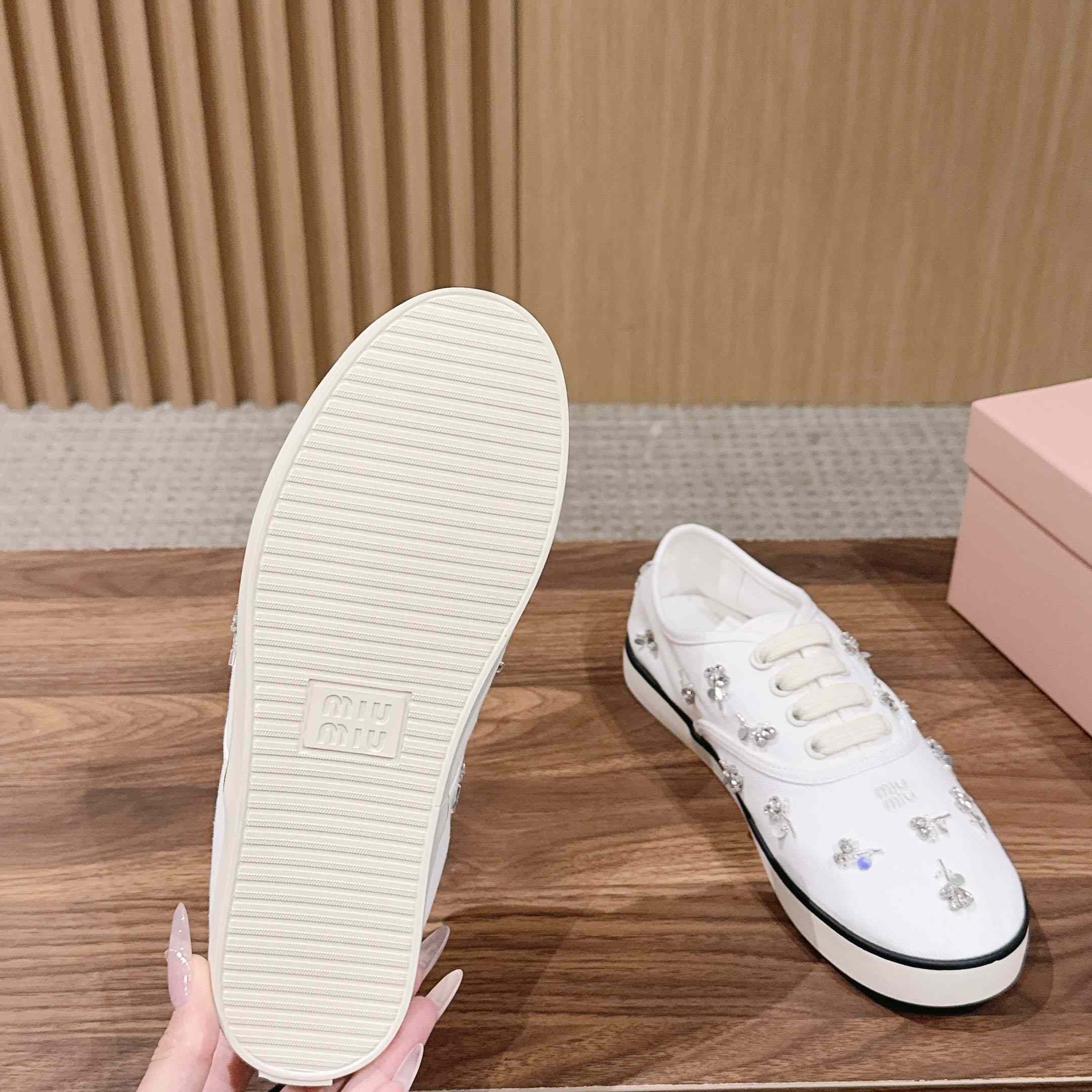 Miu Miu Embroidered Drill Sneakers - DopestKickz