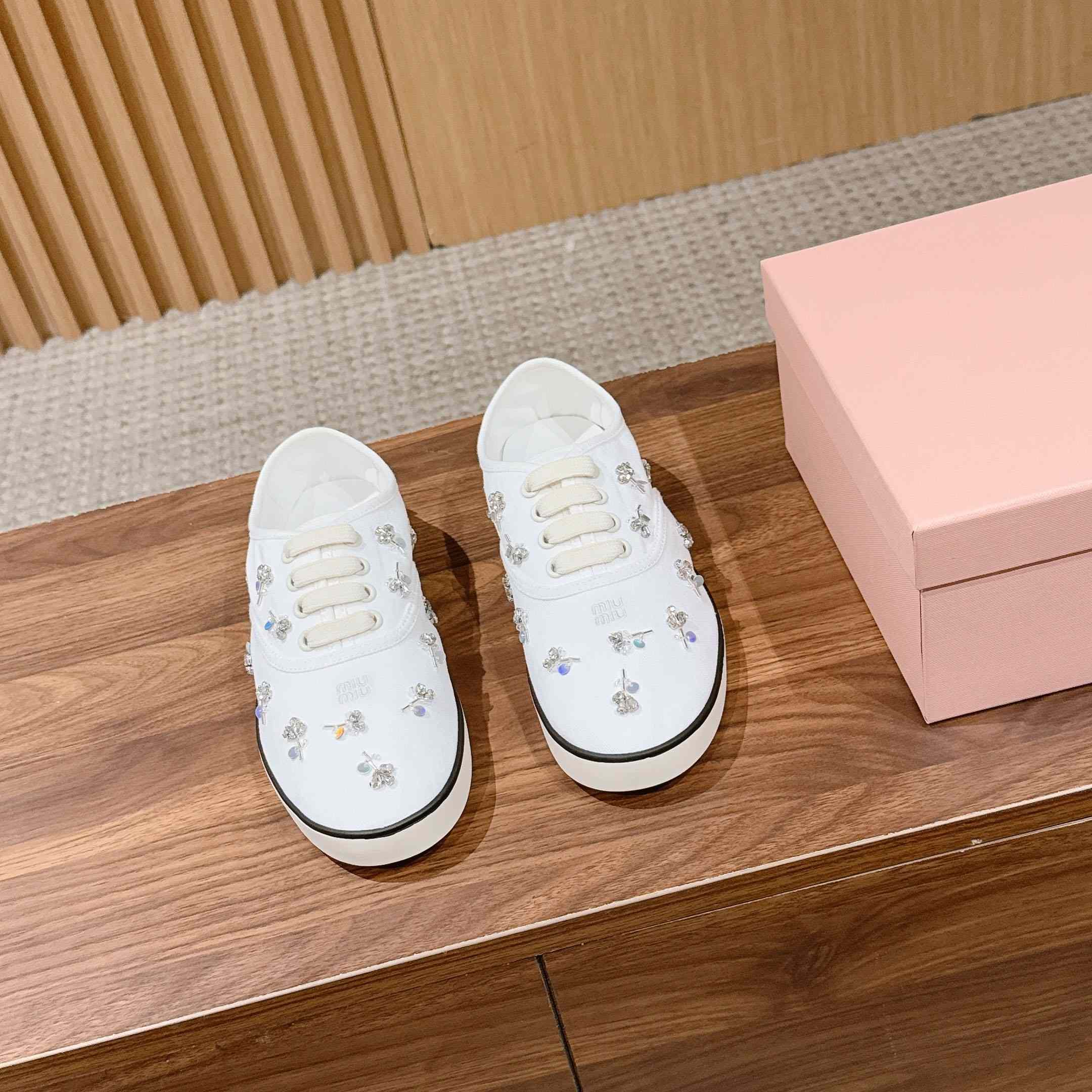 Miu Miu Embroidered Drill Sneakers - DopestKickz