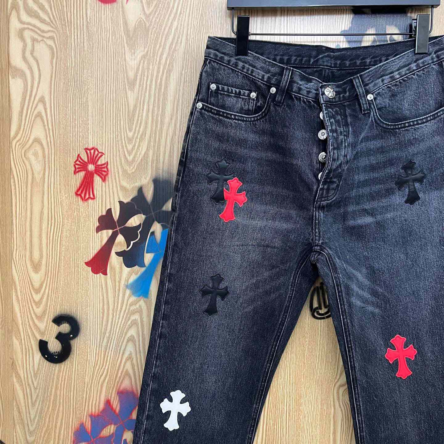 Chrome Hearts Cross Patch Jeans - DopestKickz