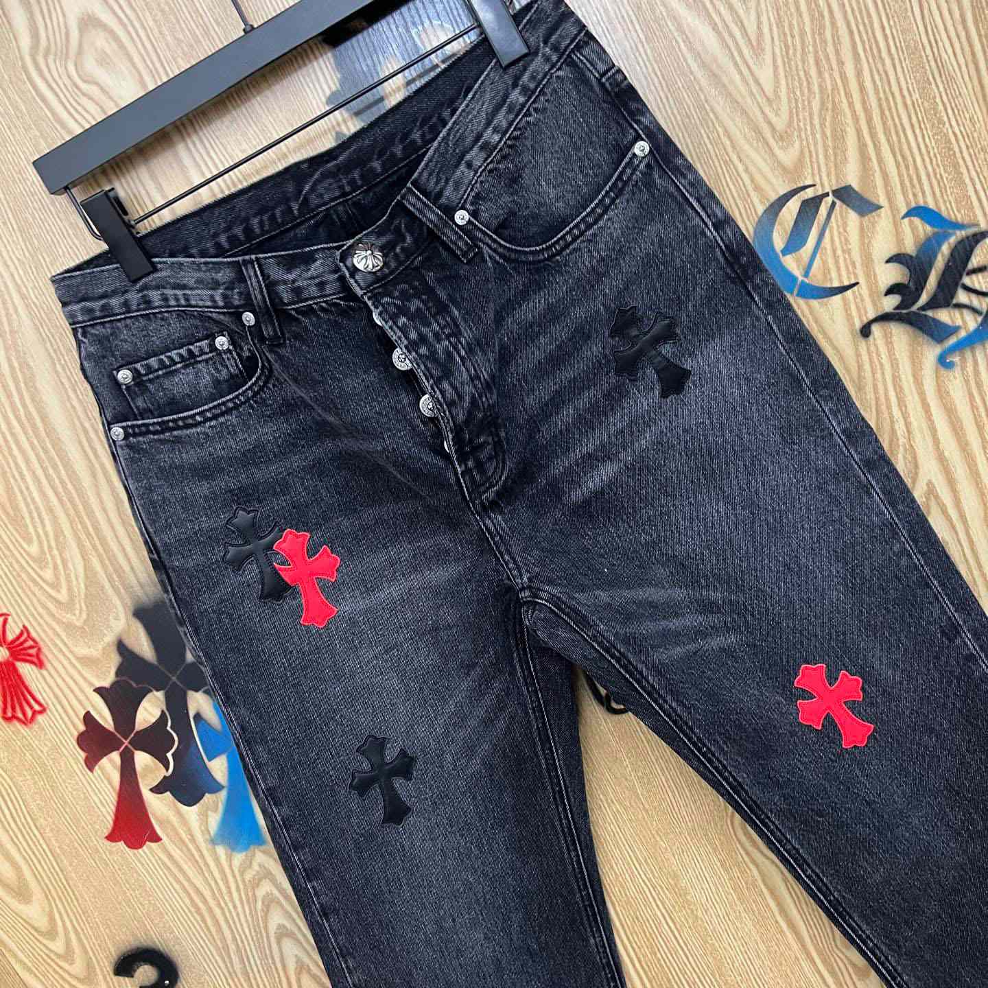 Chrome Hearts Cross Patch Jeans - DopestKickz