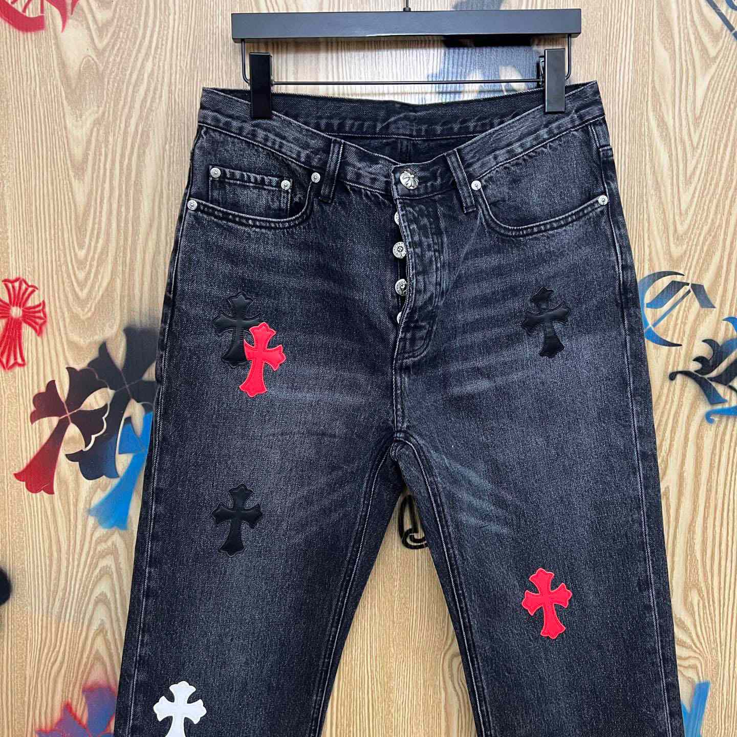 Chrome Hearts Cross Patch Jeans - DopestKickz