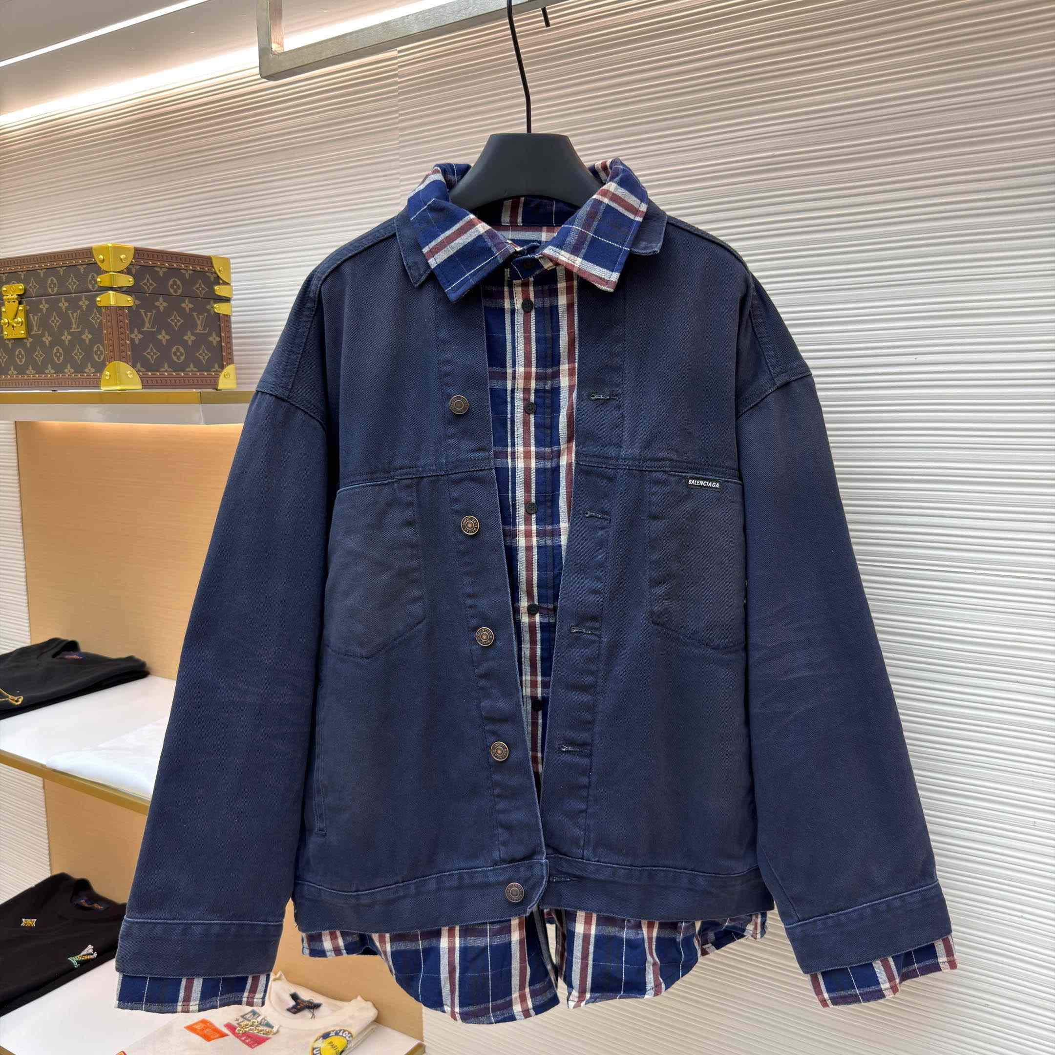 Balenciaga Patched Shirt Jacket In Navy/Dirty Dark Blue - DopestKickz