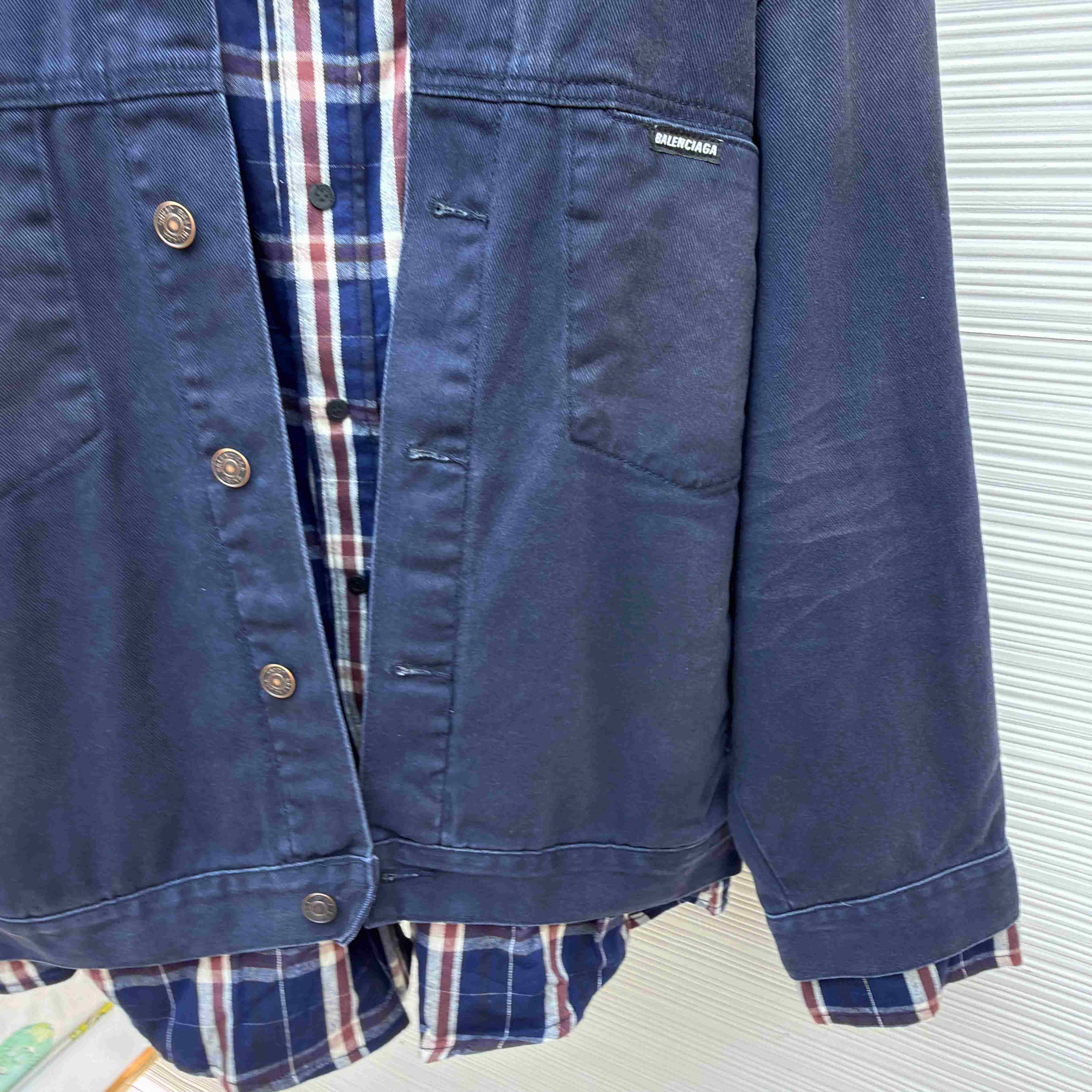 Balenciaga Patched Shirt Jacket In Navy/Dirty Dark Blue - DopestKickz