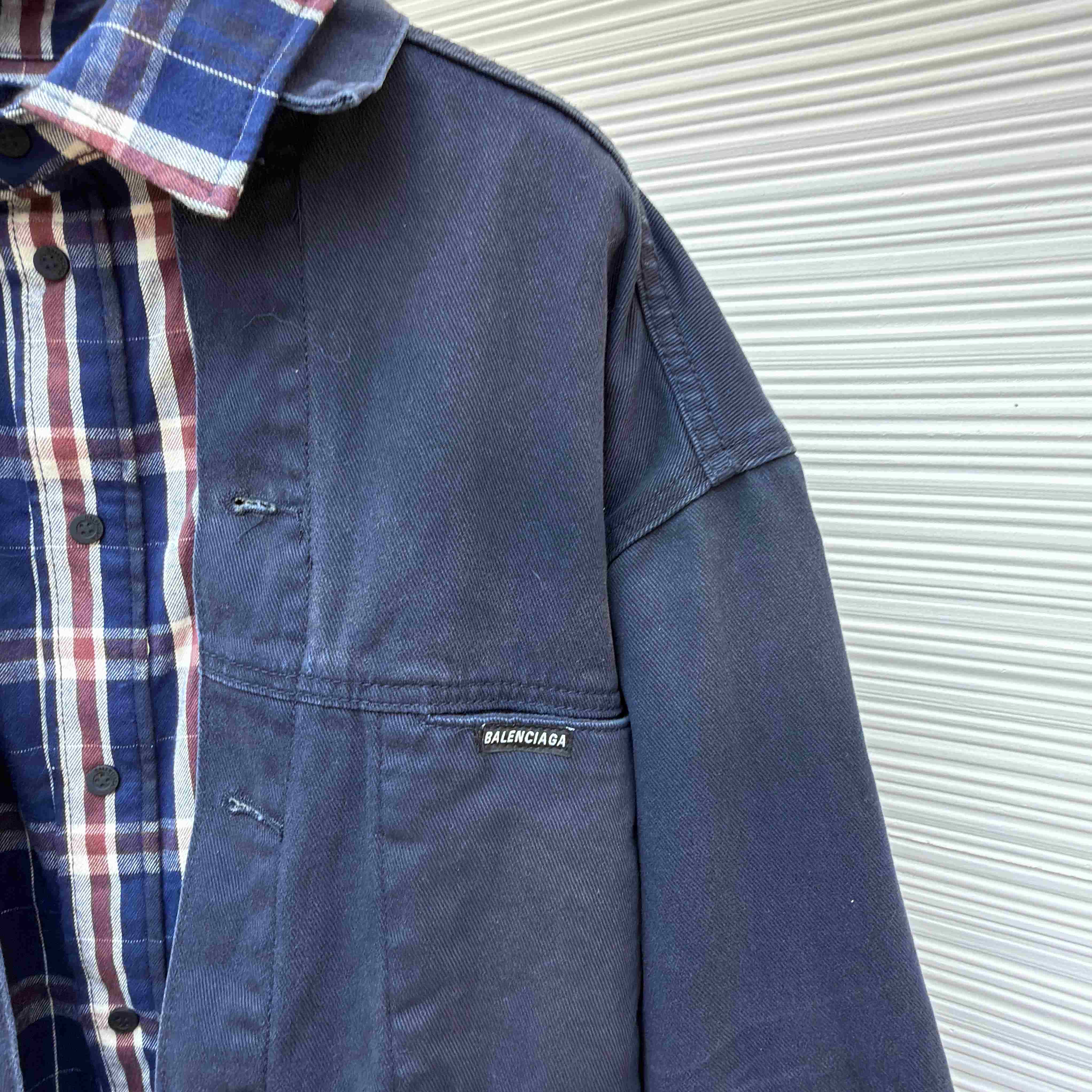 Balenciaga Patched Shirt Jacket In Navy/Dirty Dark Blue - DopestKickz