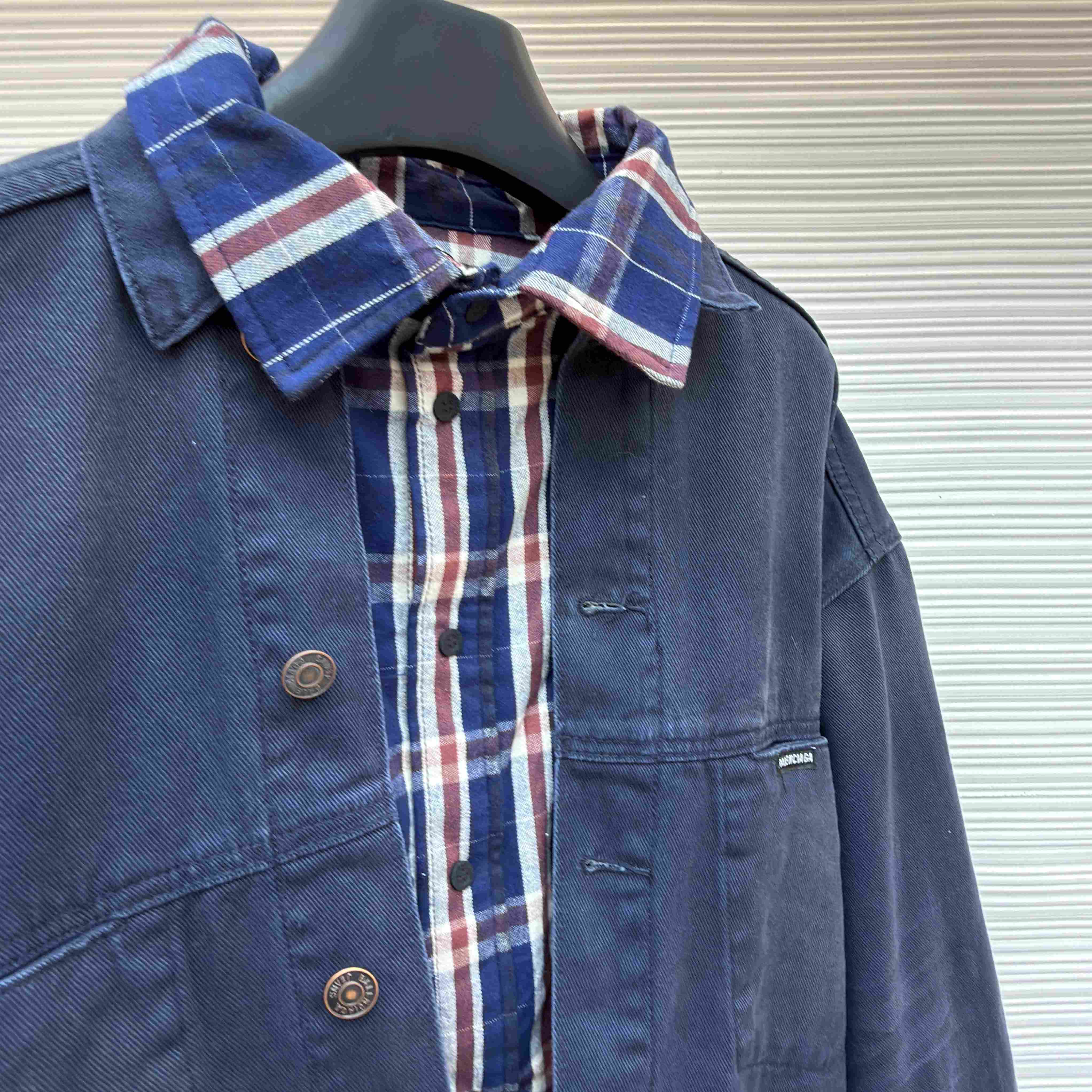 Balenciaga Patched Shirt Jacket In Navy/Dirty Dark Blue - DopestKickz