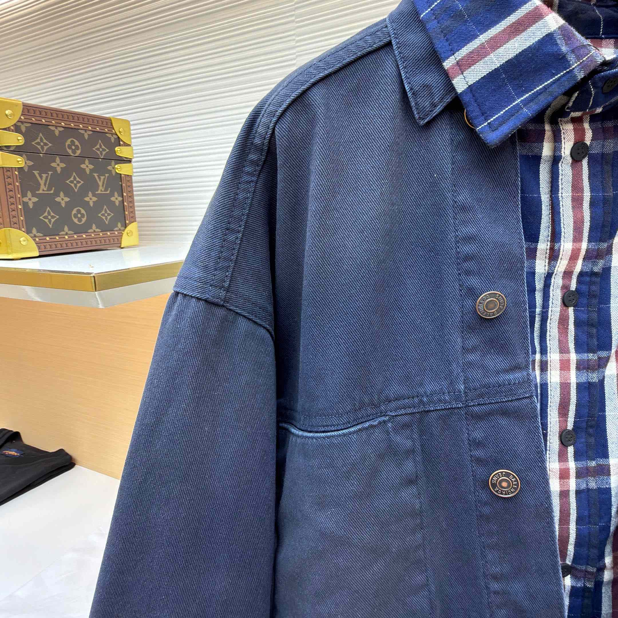 Balenciaga Patched Shirt Jacket In Navy/Dirty Dark Blue - DopestKickz