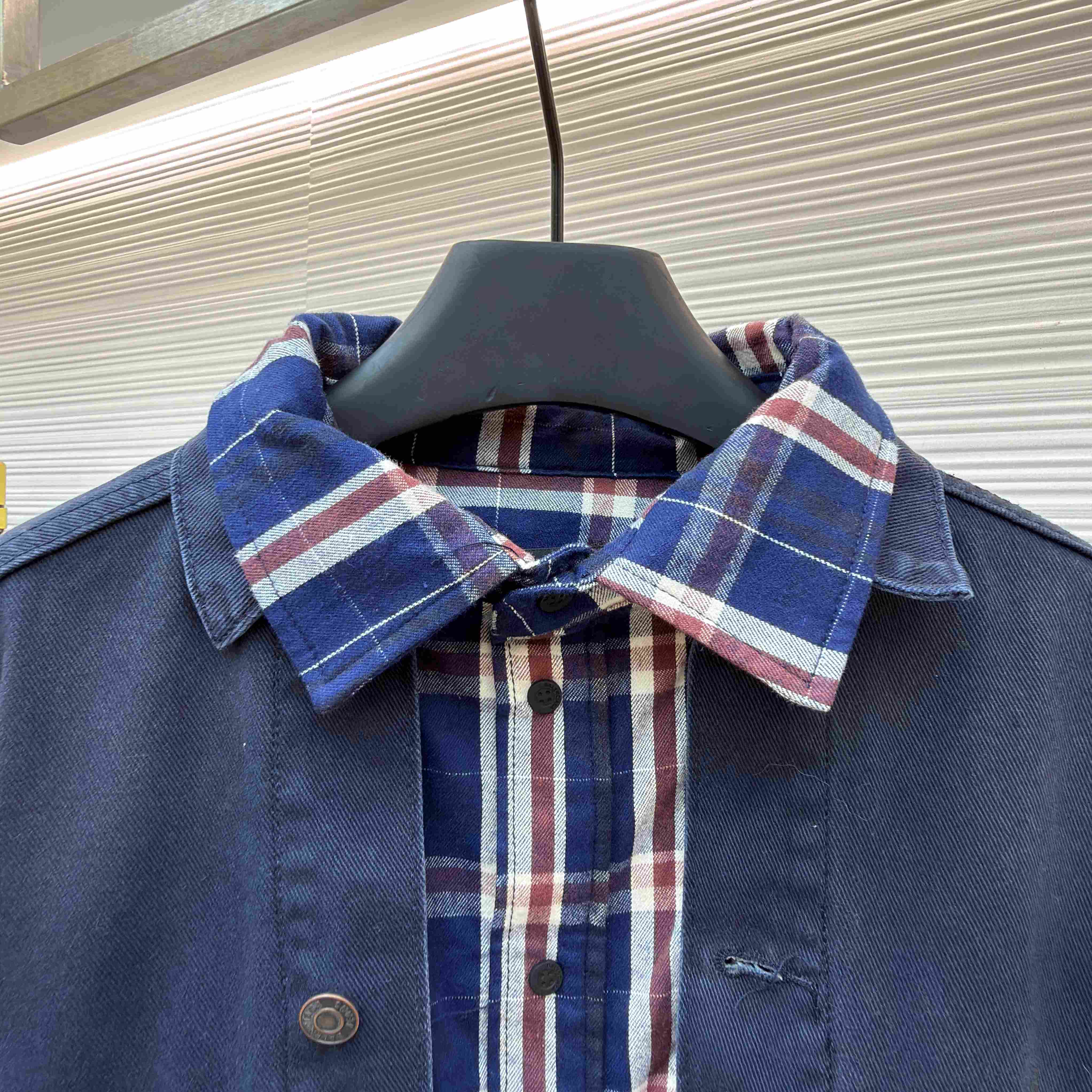 Balenciaga Patched Shirt Jacket In Navy/Dirty Dark Blue - DopestKickz