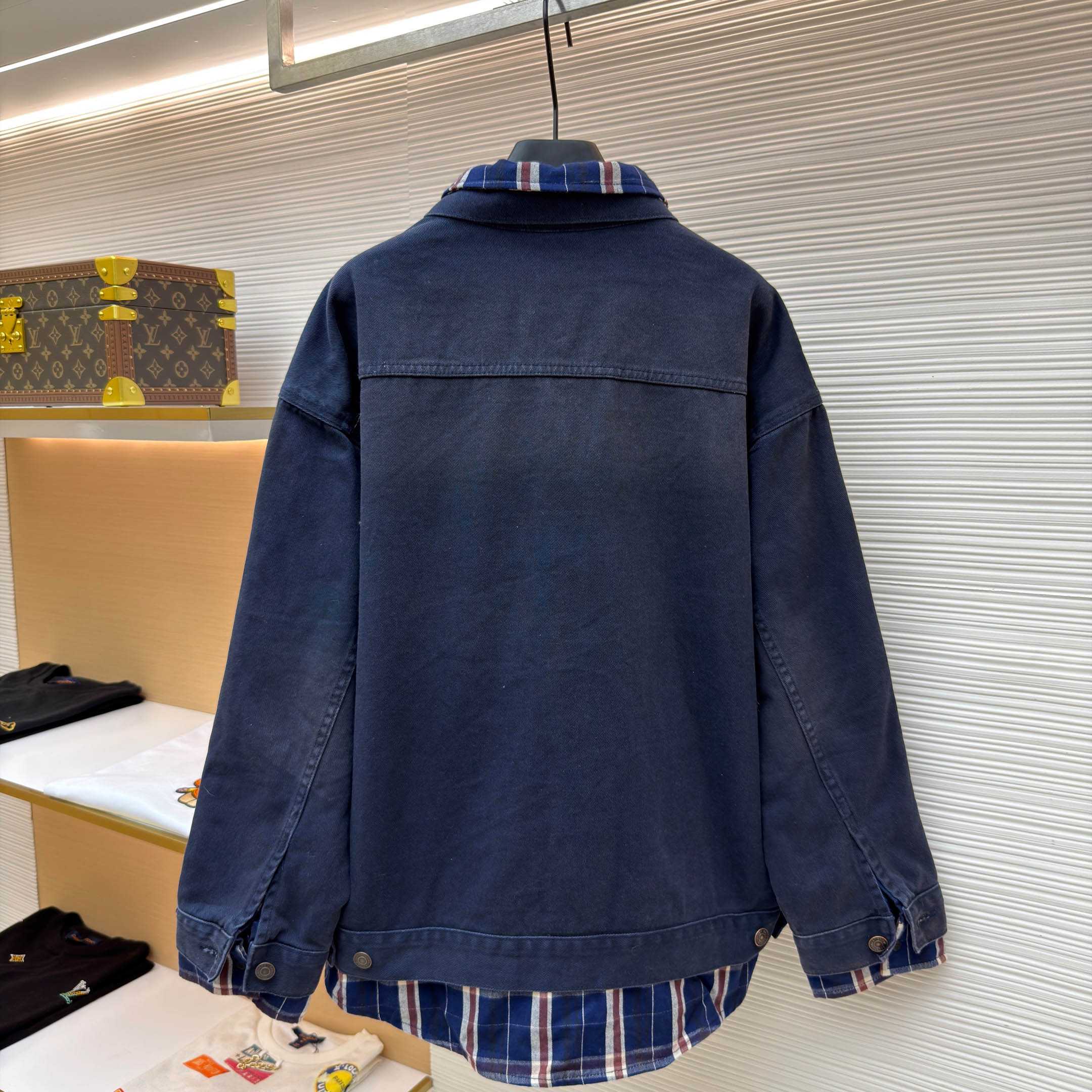Balenciaga Patched Shirt Jacket In Navy/Dirty Dark Blue - DopestKickz