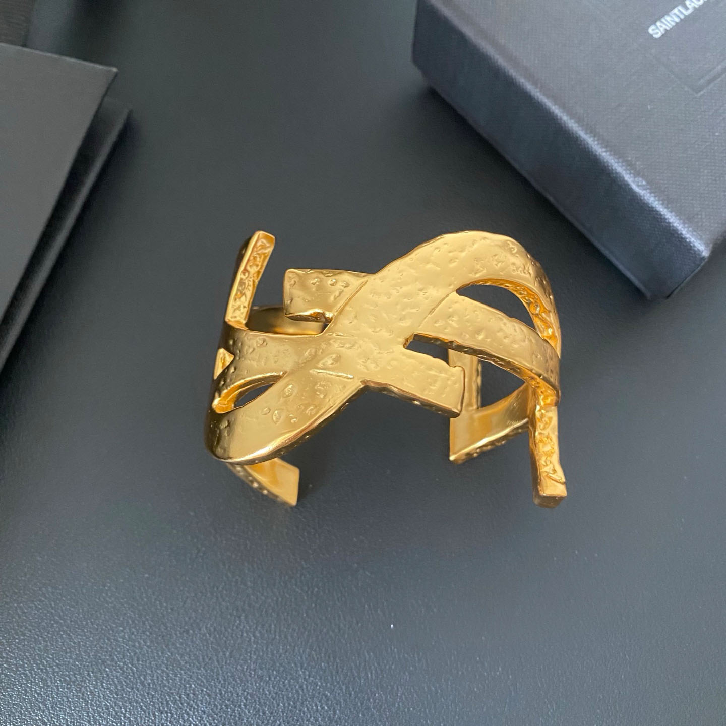 Saint Laurent Cassandre Cuff In Metal - DopestKickz