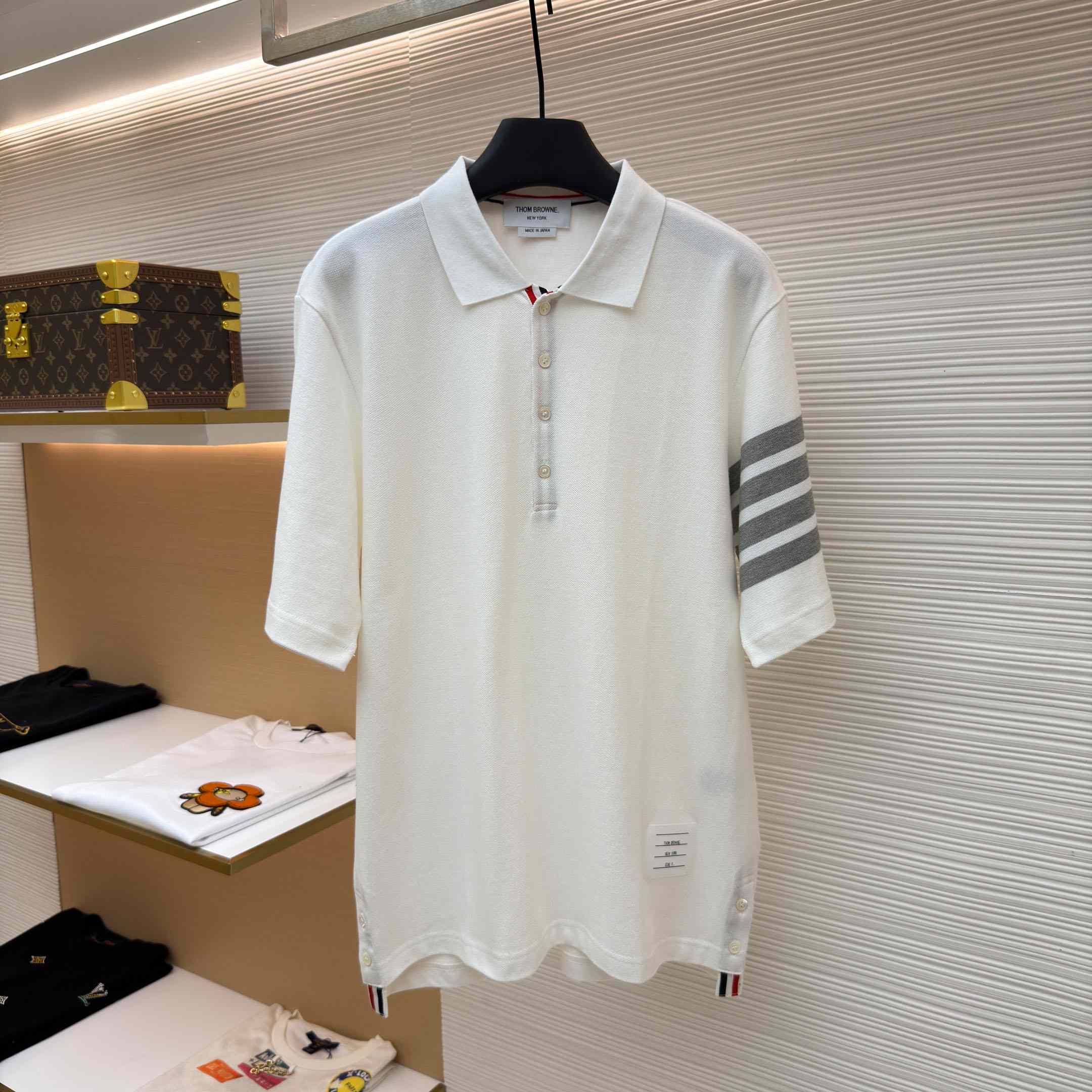 Thom Browne Classic Pique 4-Bar Short Sleeve Polo   - DopestKickz
