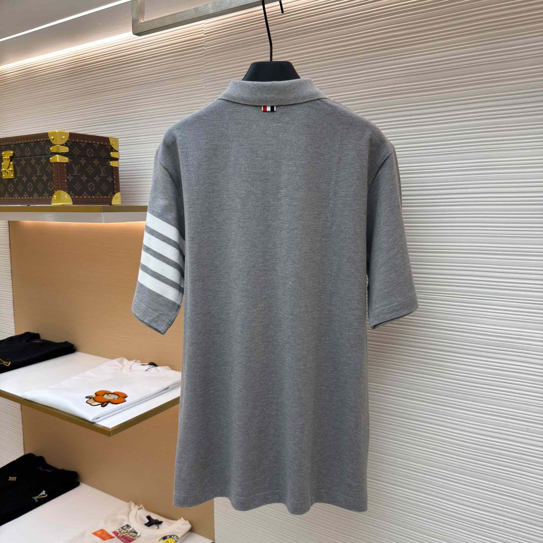 Thom Browne Classic Pique 4-Bar Short Sleeve Polo   - DopestKickz