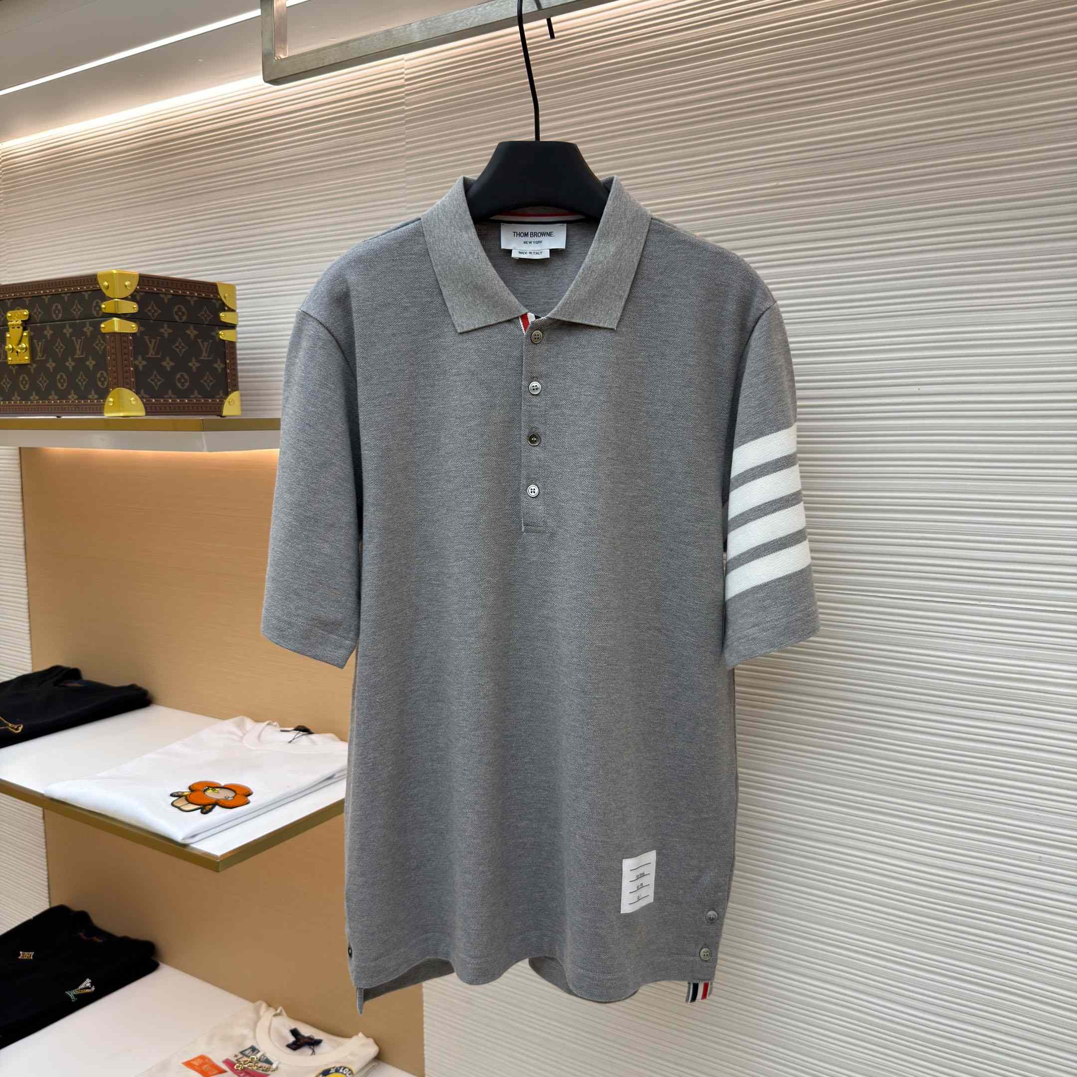 Thom Browne Classic Pique 4-Bar Short Sleeve Polo   - DopestKickz