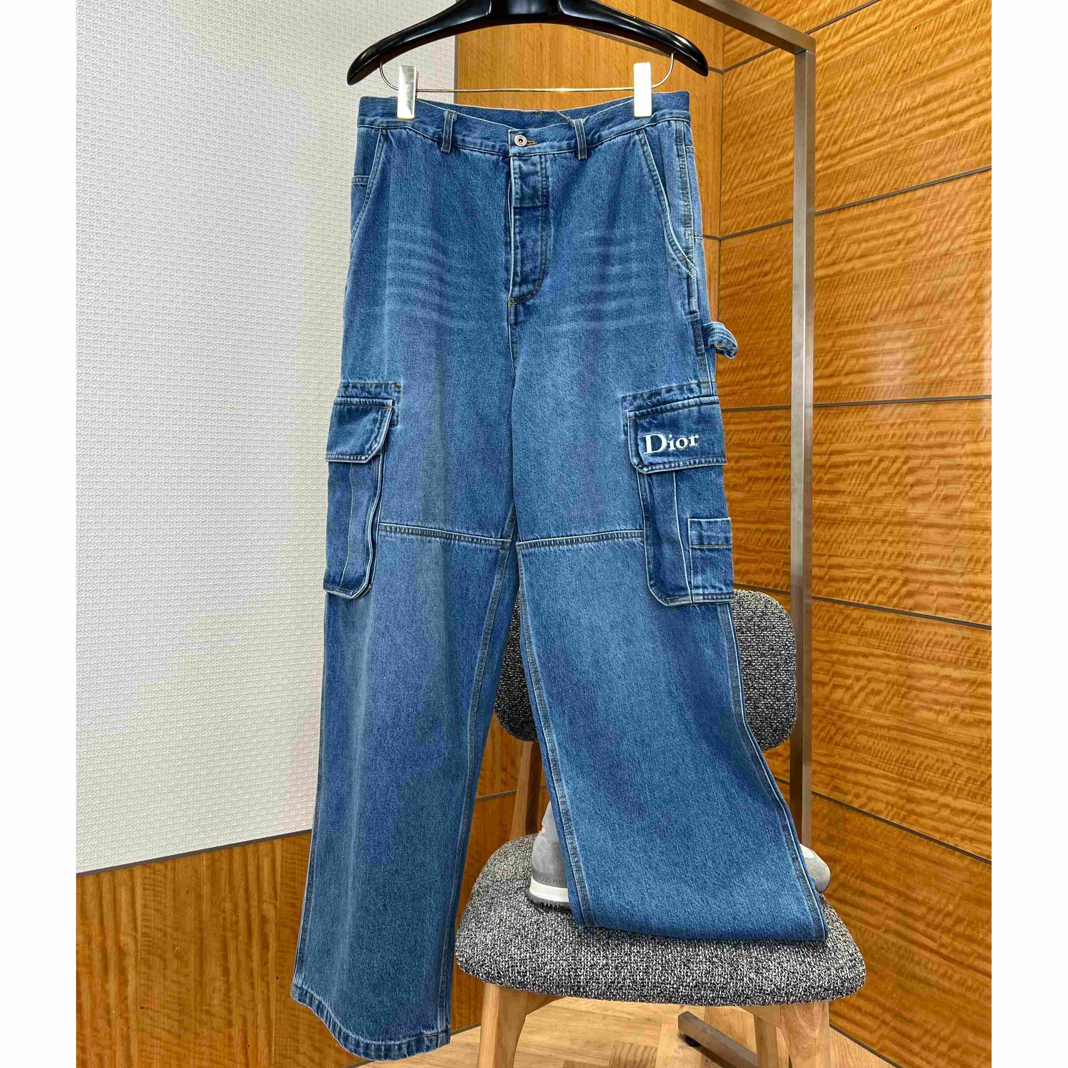 Dior Cargo Jeans Blue Cotton Twill - DopestKickz