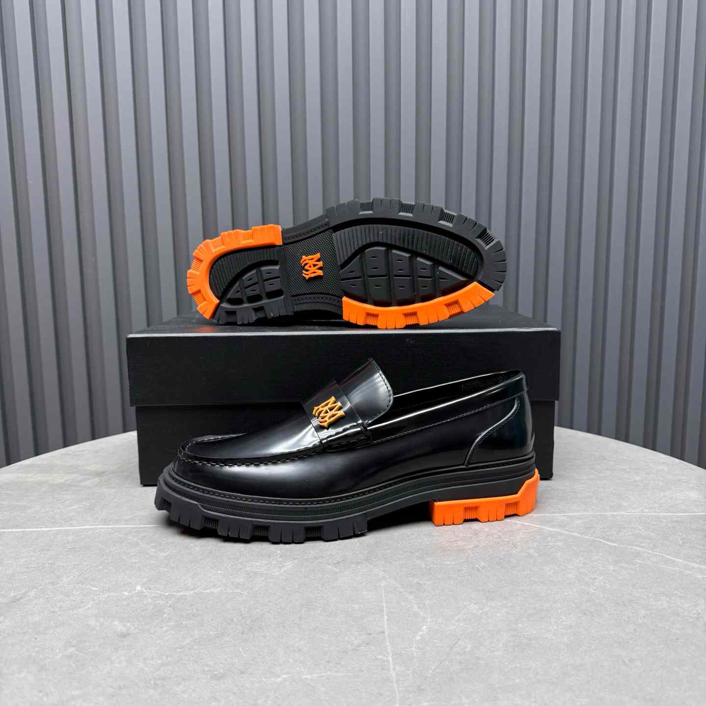 Amiri Military Leather Loafers Black/Orange - DopestKickz
