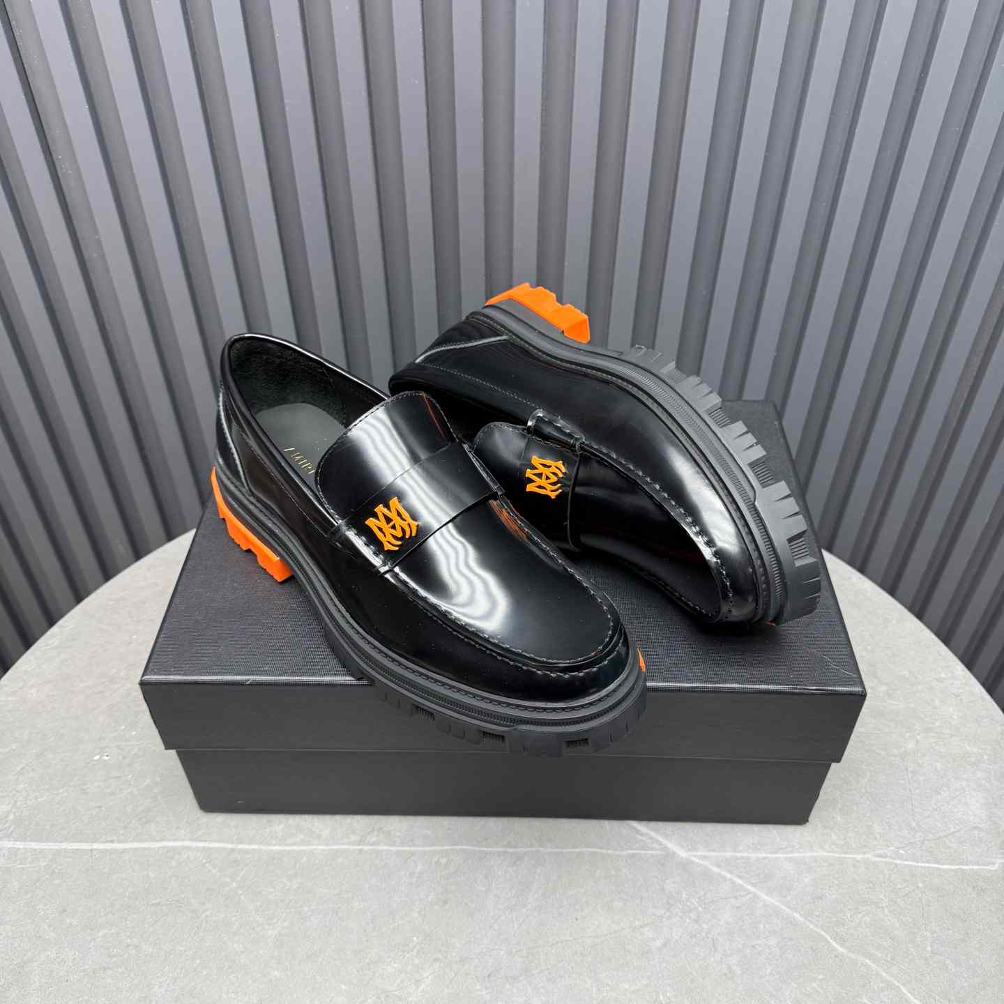 Amiri Military Leather Loafers Black/Orange - DopestKickz