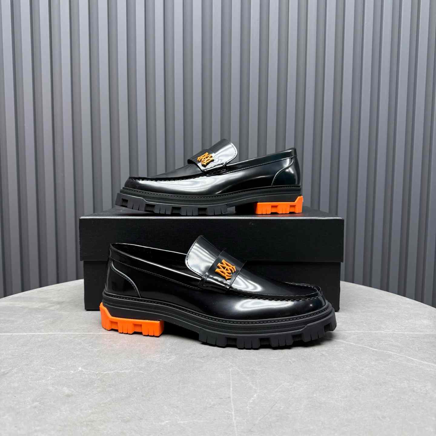 Amiri Military Leather Loafers Black/Orange - DopestKickz