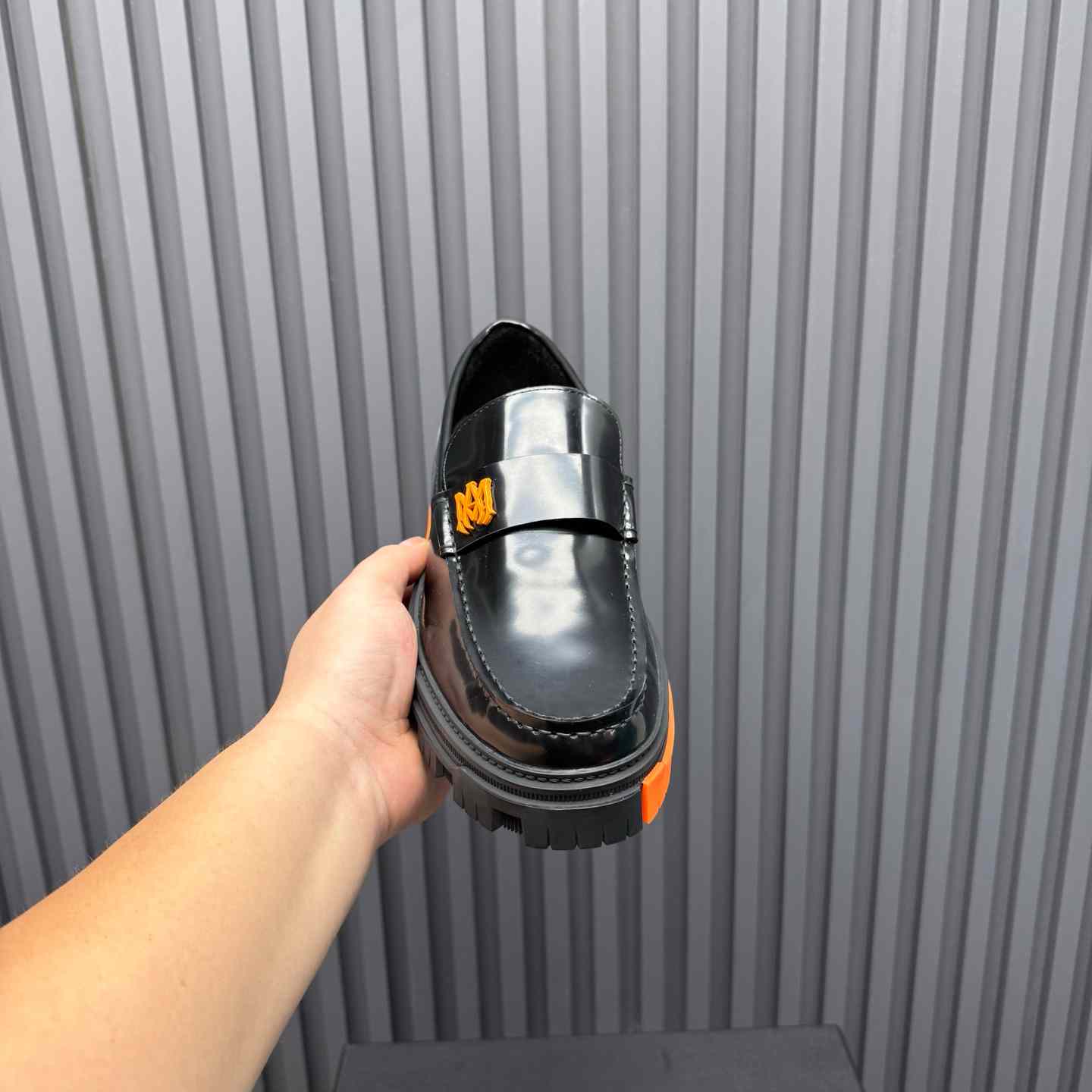 Amiri Military Leather Loafers Black/Orange - DopestKickz