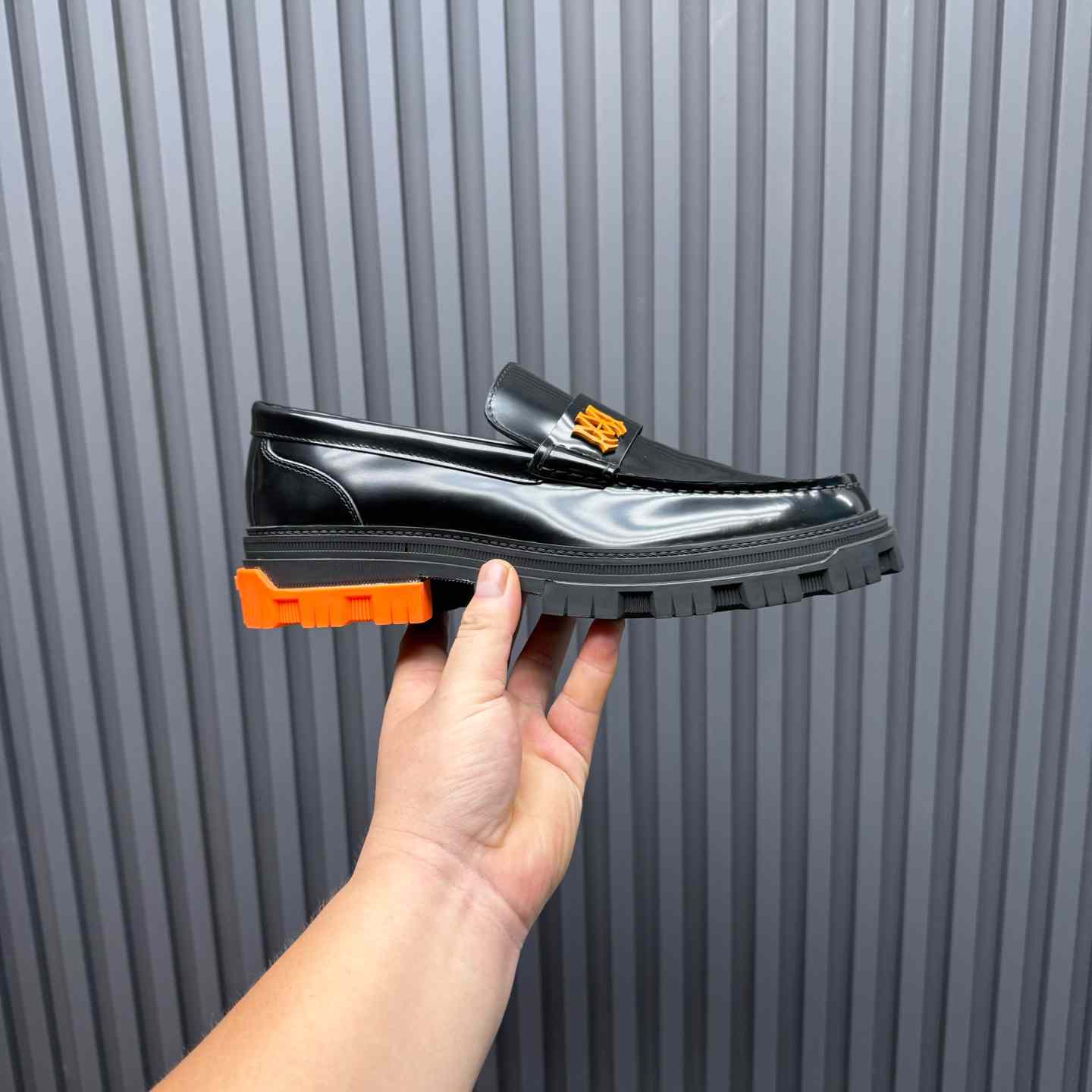 Amiri Military Leather Loafers Black/Orange - DopestKickz
