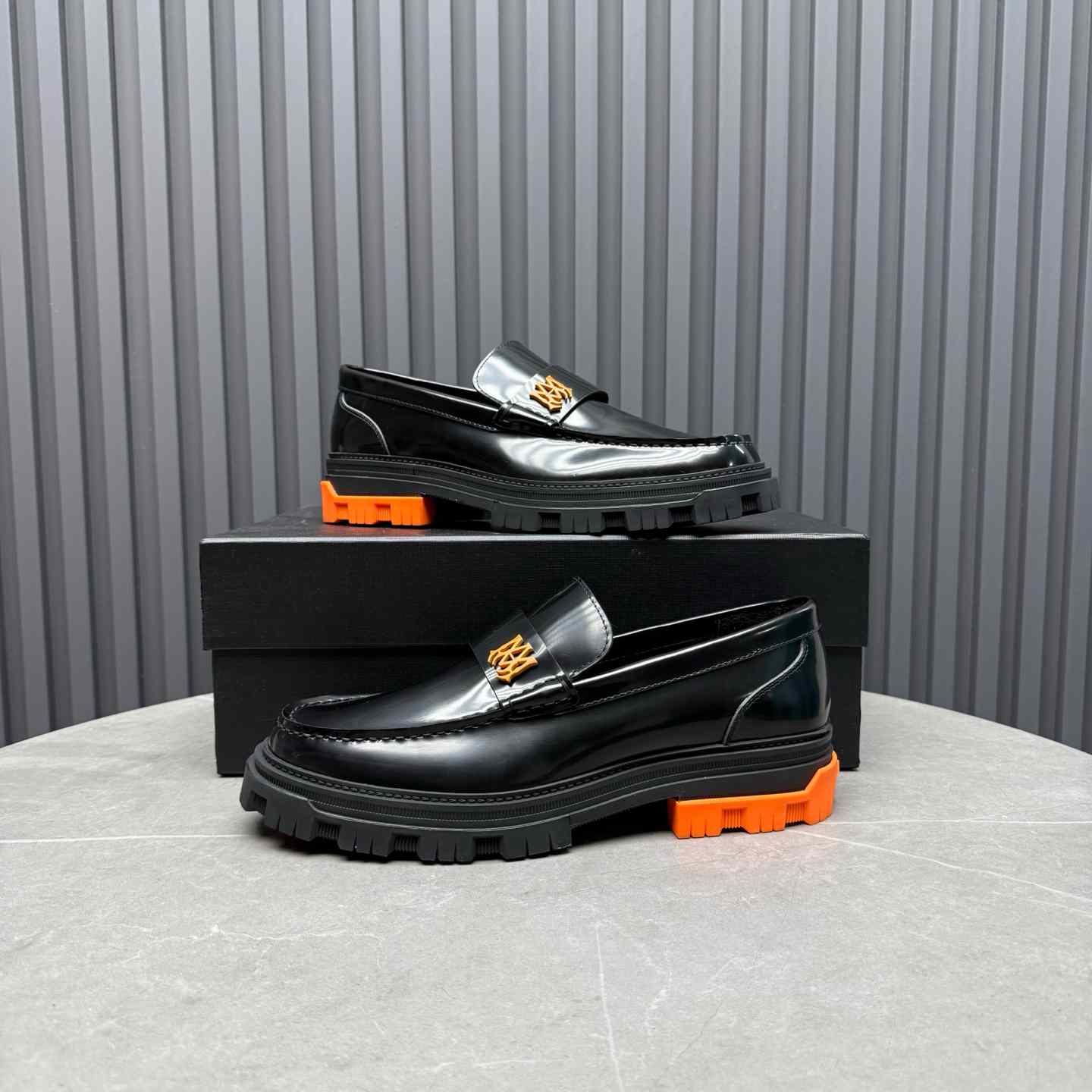 Amiri Military Leather Loafers Black/Orange - DopestKickz