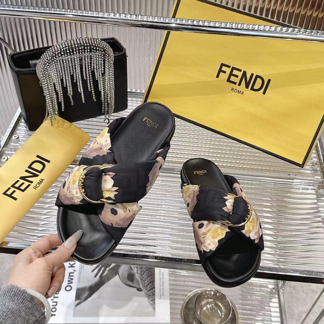 Fendi Black FF Jacquard Satin Slides - DopestKickz
