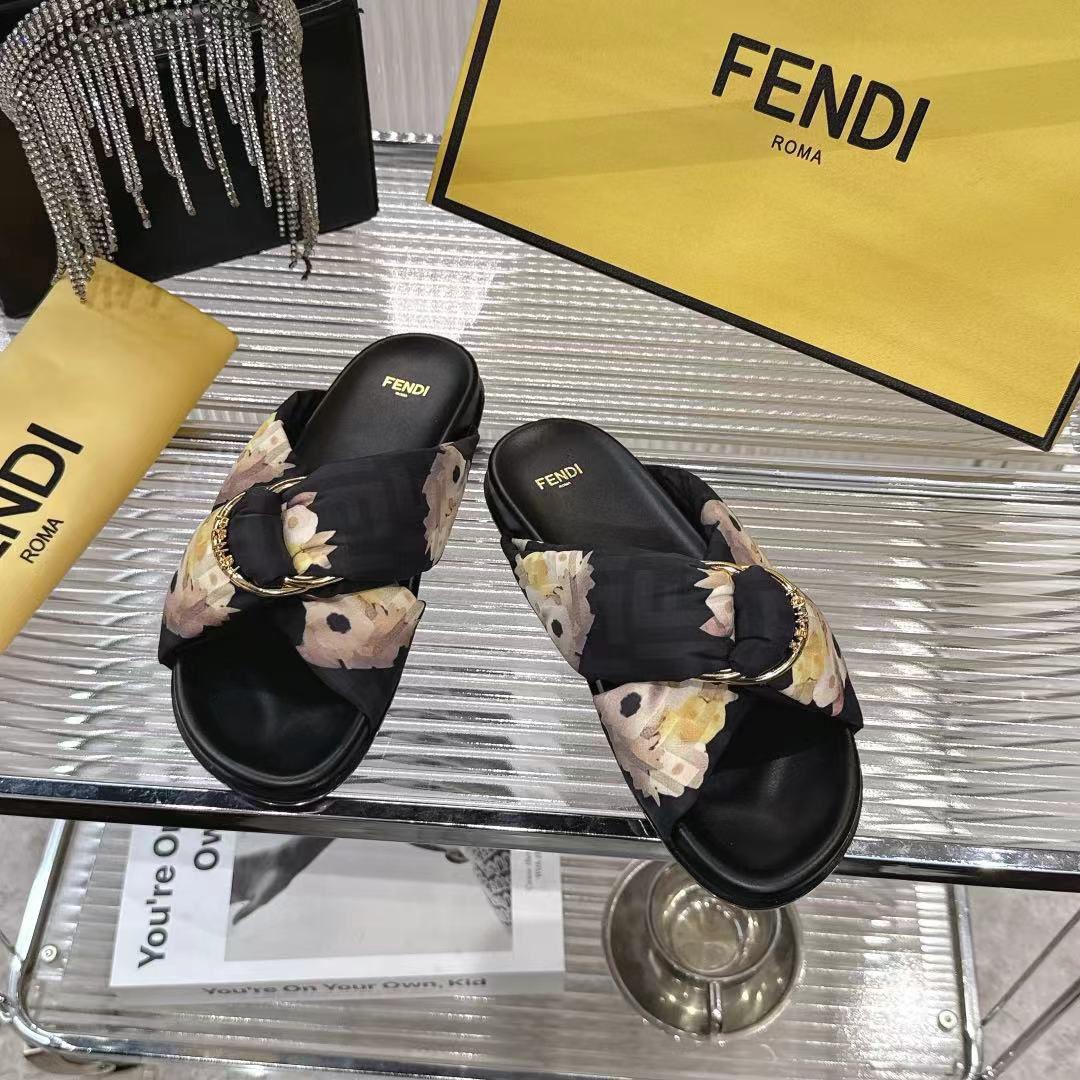 Fendi Black FF Jacquard Satin Slides - DopestKickz