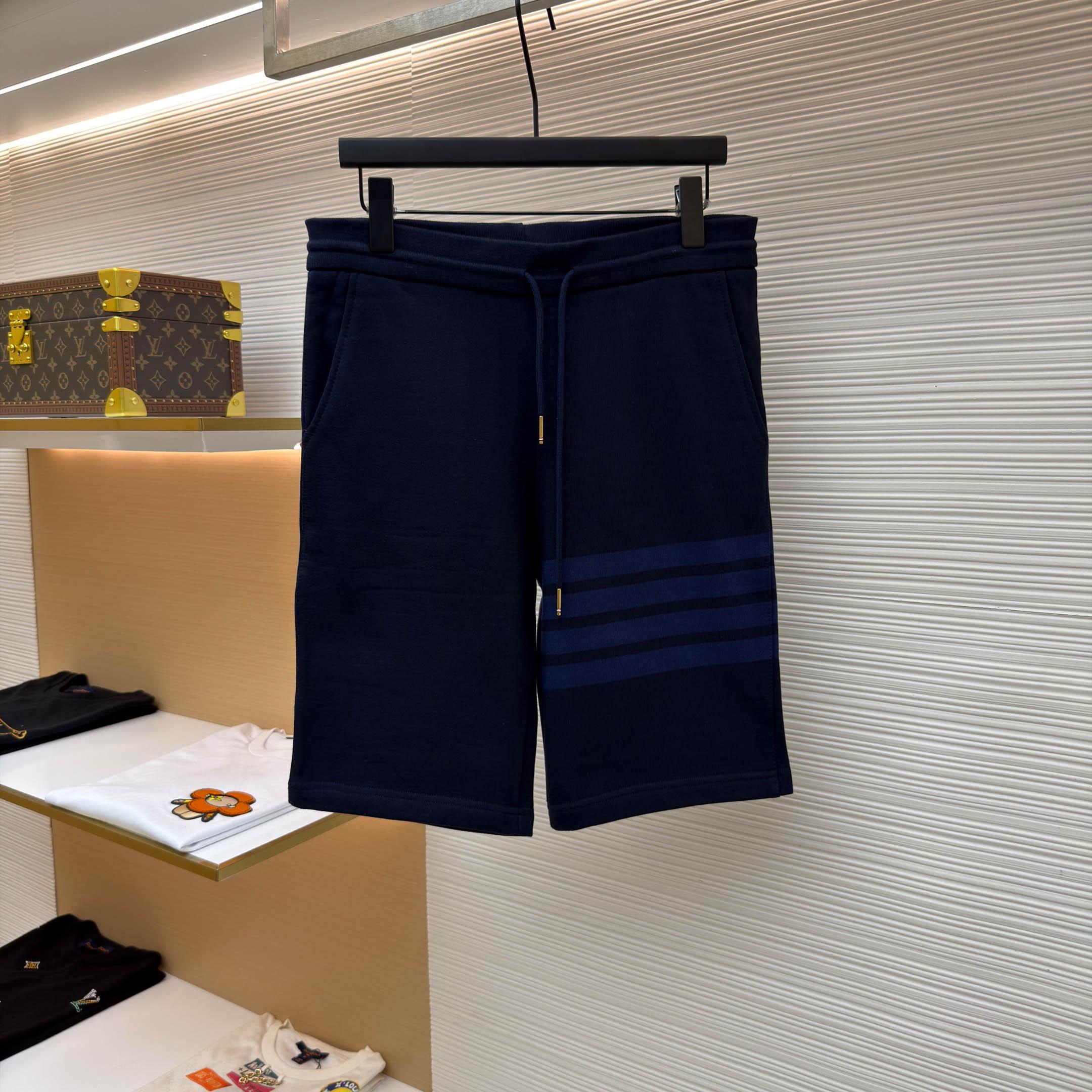 Thom Browne Navy Loopback 4-Bar Shorts - DopestKickz