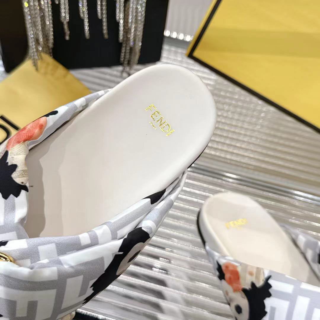 Fendi White FF Jacquard Satin Slides - DopestKickz