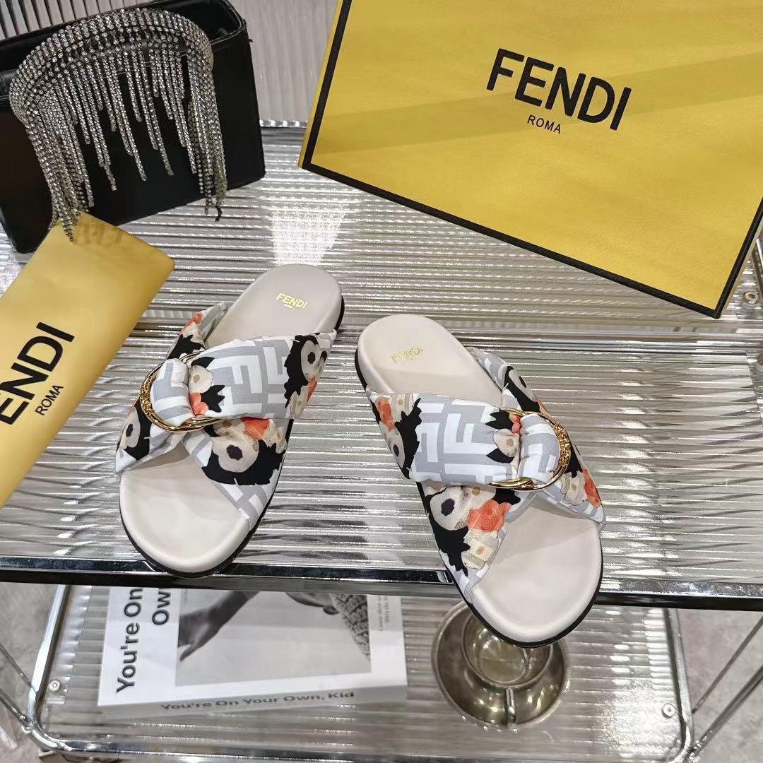 Fendi White FF Jacquard Satin Slides - DopestKickz