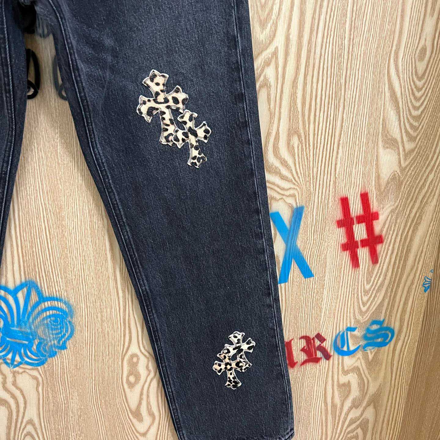 Chrome Hearts Levi's  Leopard Cross Patch Black Jeans - DopestKickz